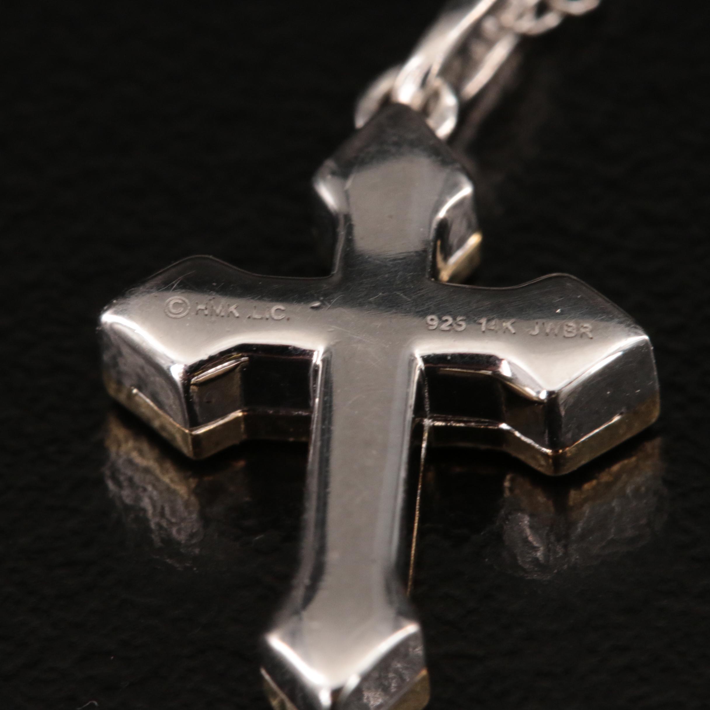 Sterling Diamond Cross Pendant Necklace with 14K Accent
