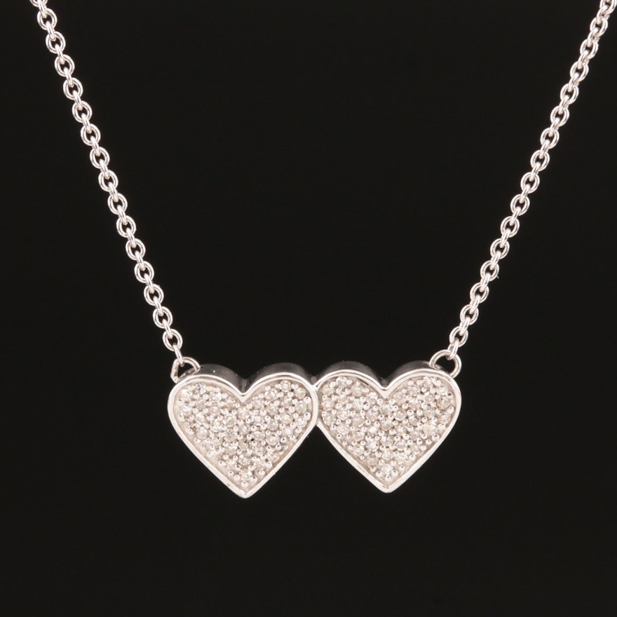 Sterling Diamond Double Heart Necklace