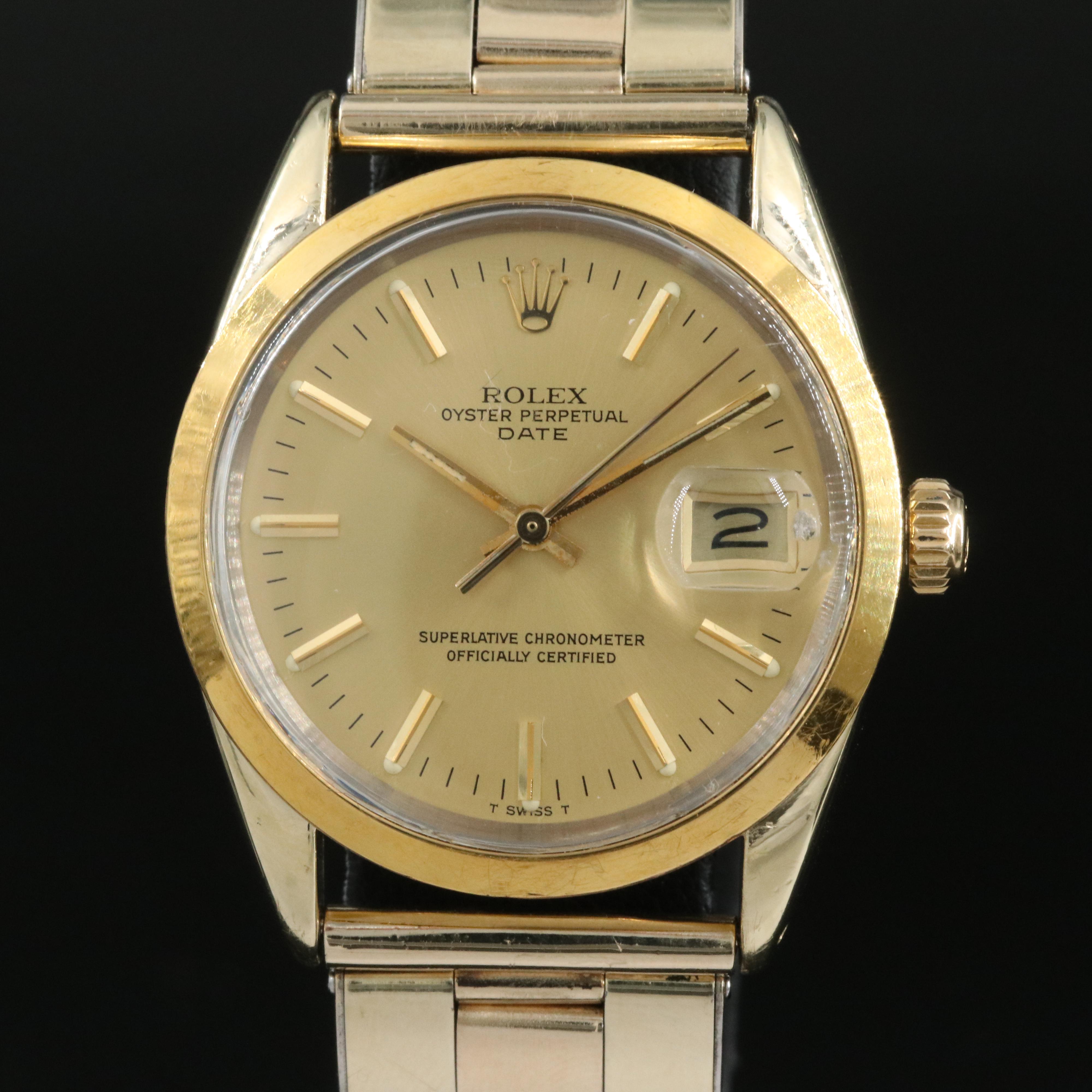 Rolex Oyster Perpetual Date Gold Shell Watch