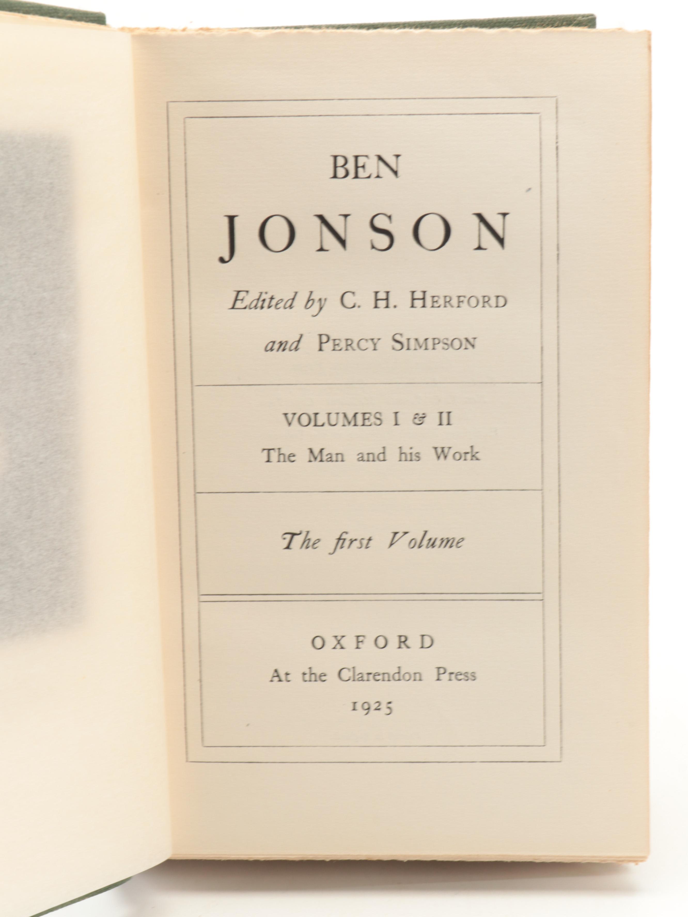 "Ben Jonson" Complete Set Edited by C. H. Herford and Percy Simpson, 1925