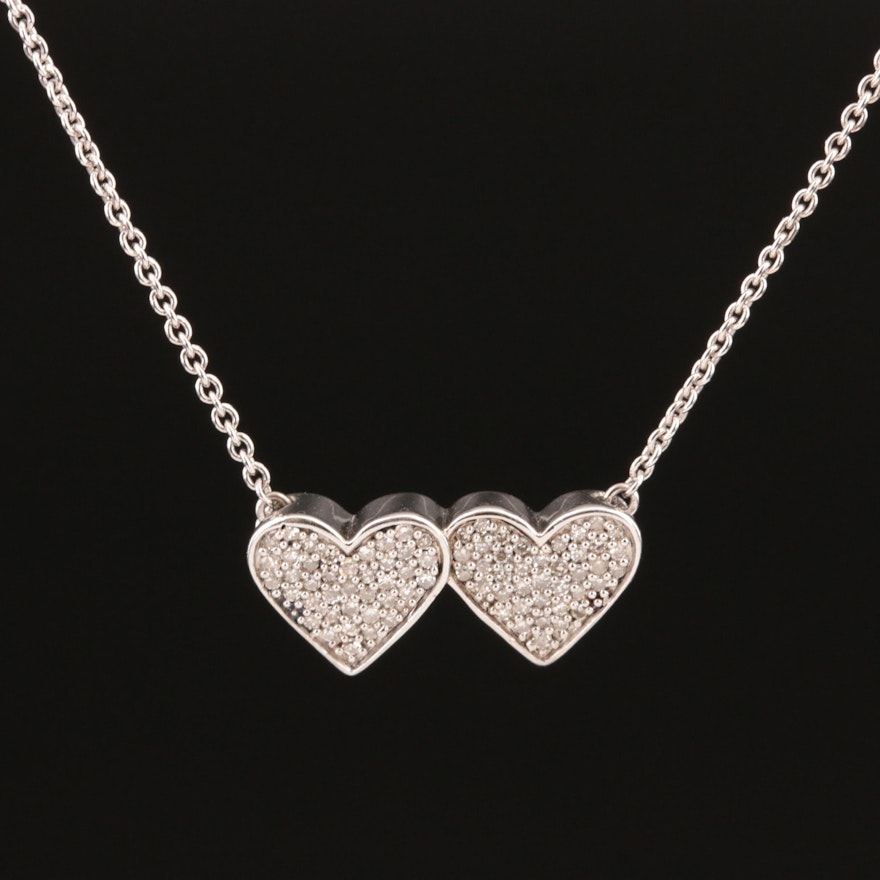 Sterling Diamond Double Heart Necklace