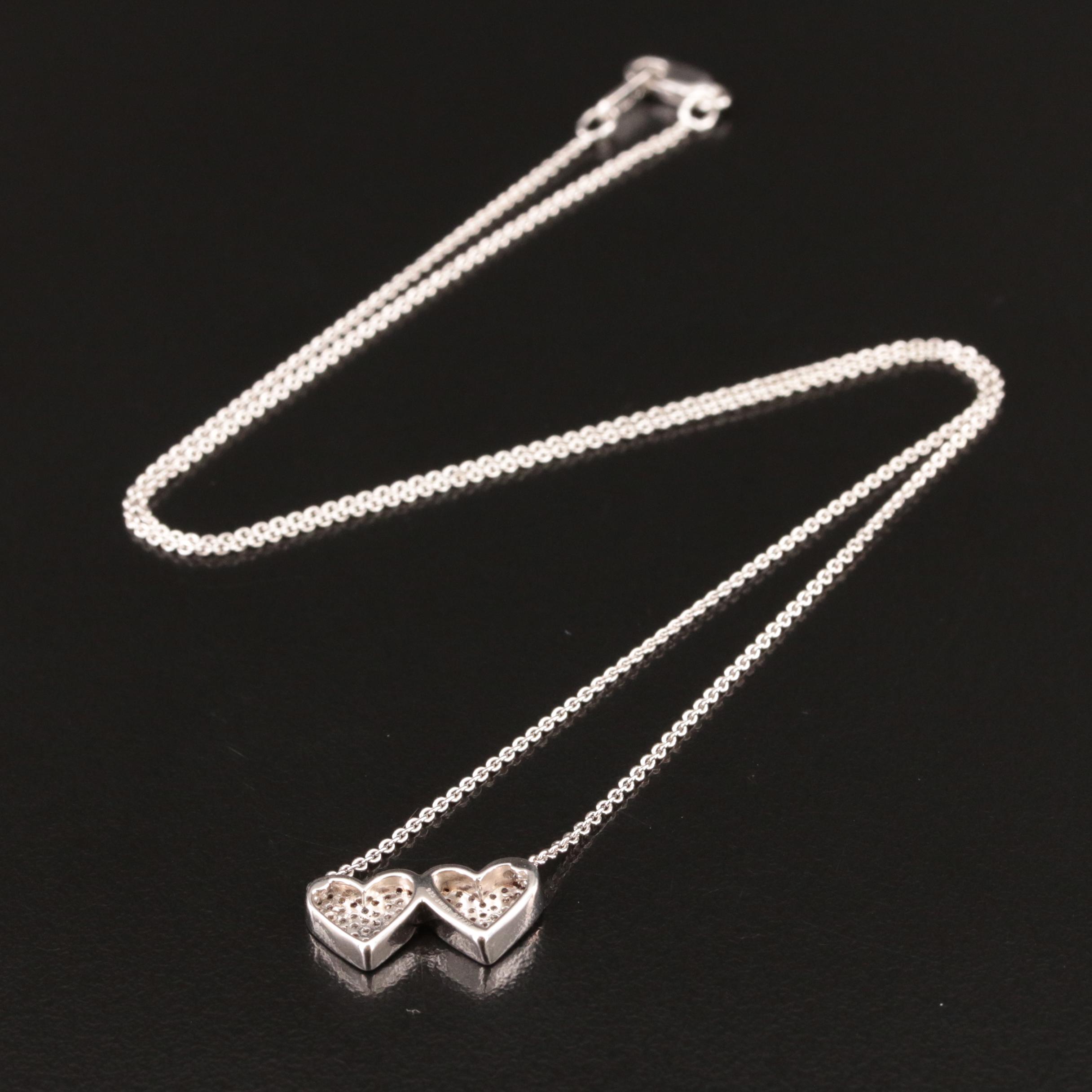 Sterling Diamond Double Heart Necklace