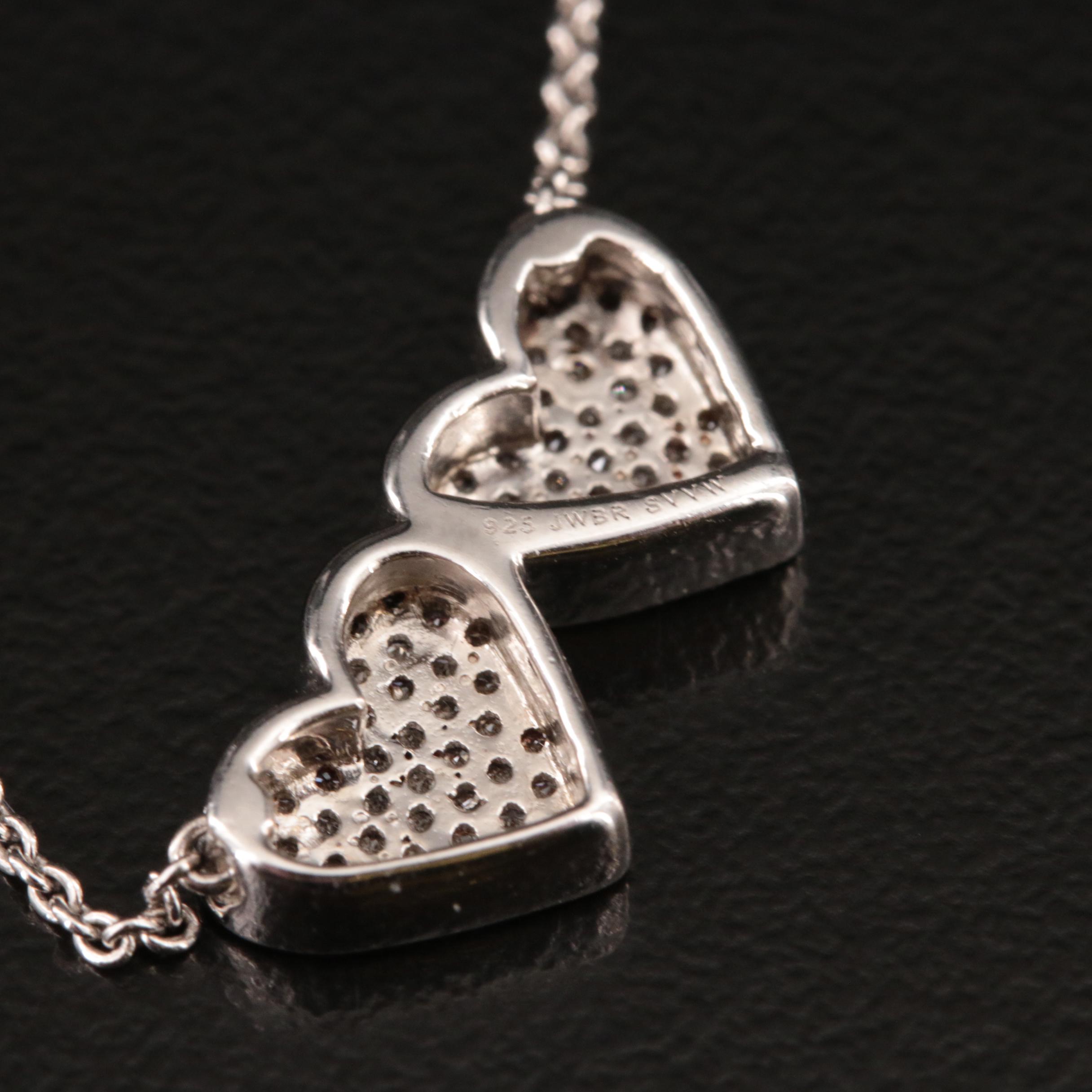 Sterling Diamond Double Heart Necklace