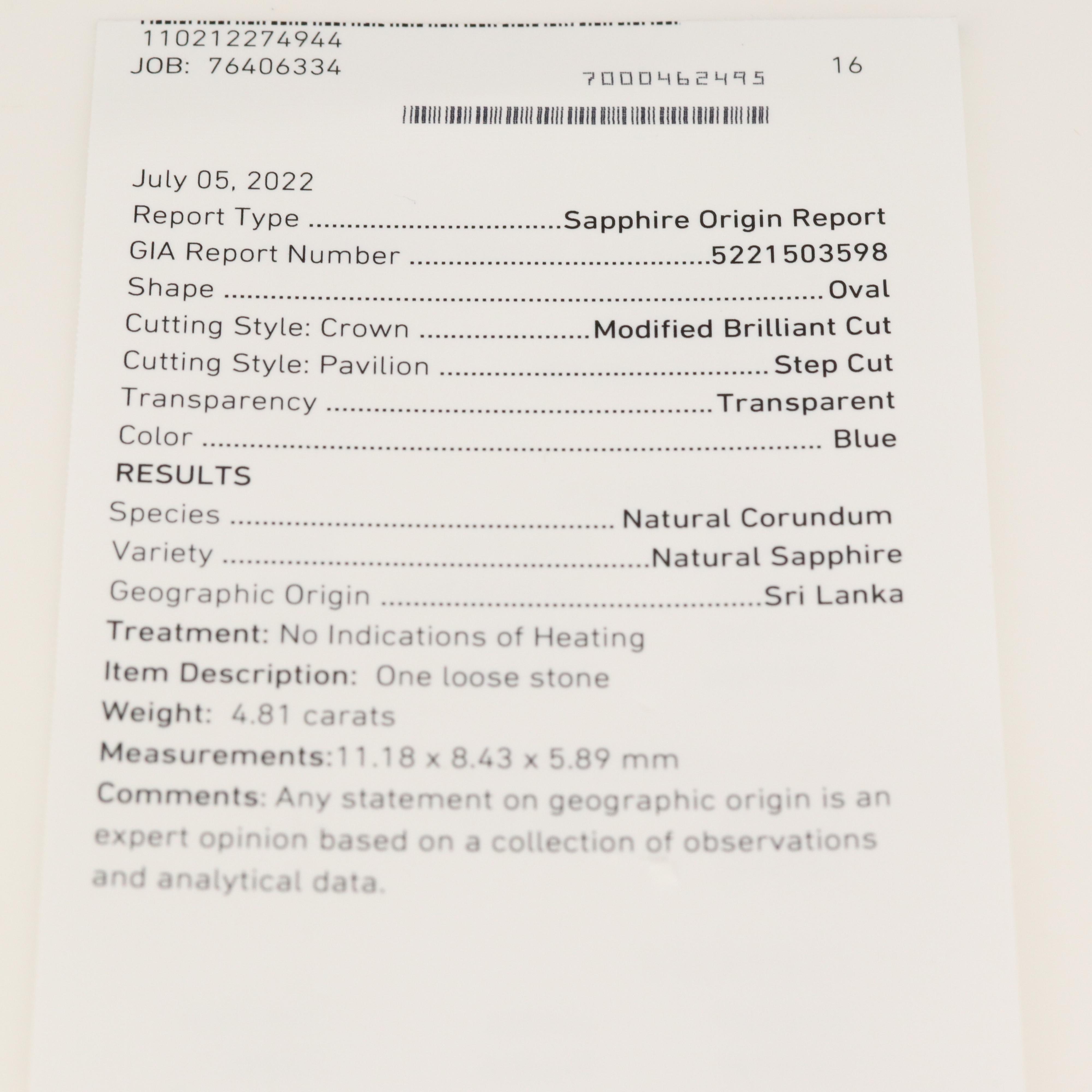 4.81 CT Unheated Ceylon Sapphire and Diamond Ring with GIA Report