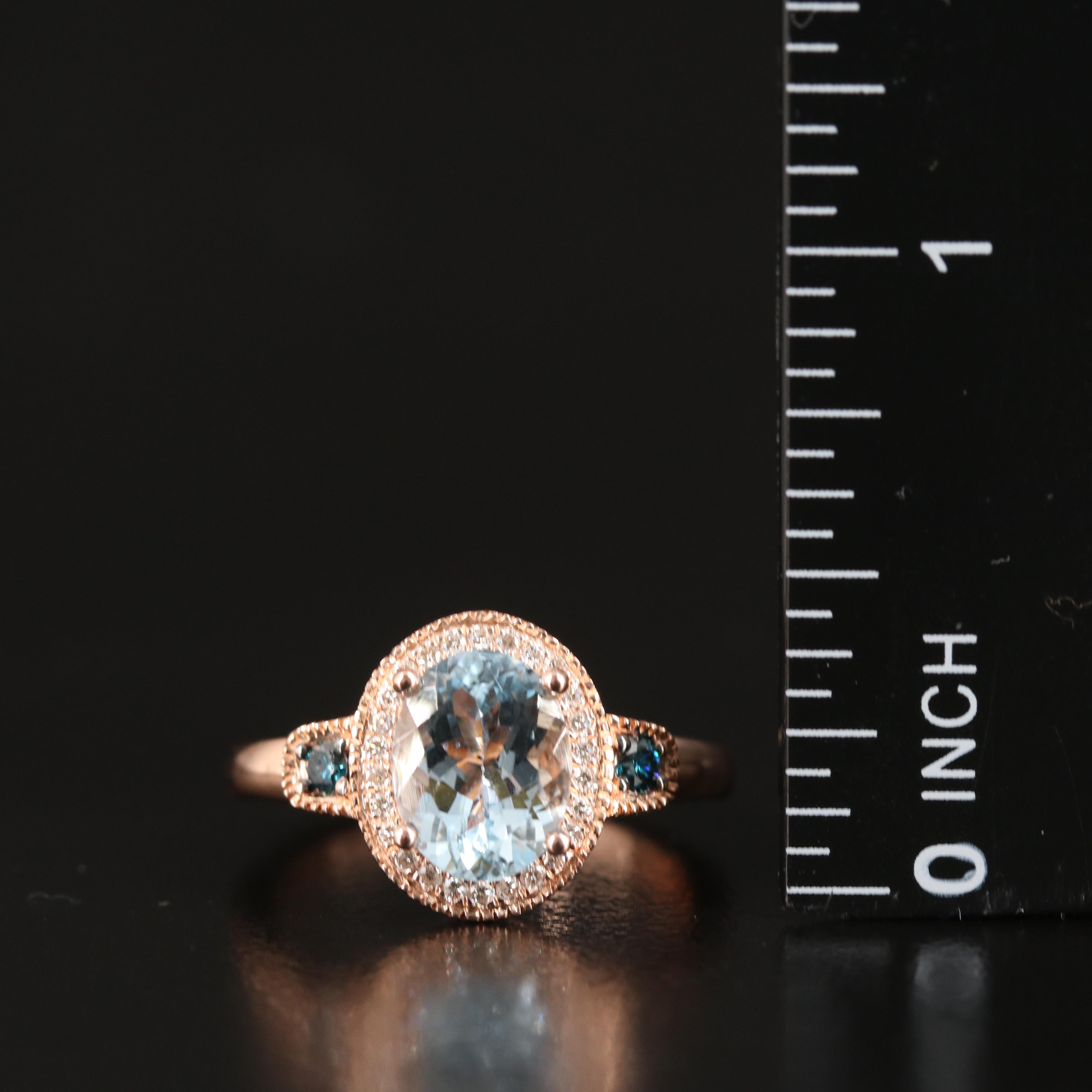 Le Vian 14K Rose Gold Aquamarine and Diamond Halo Ring