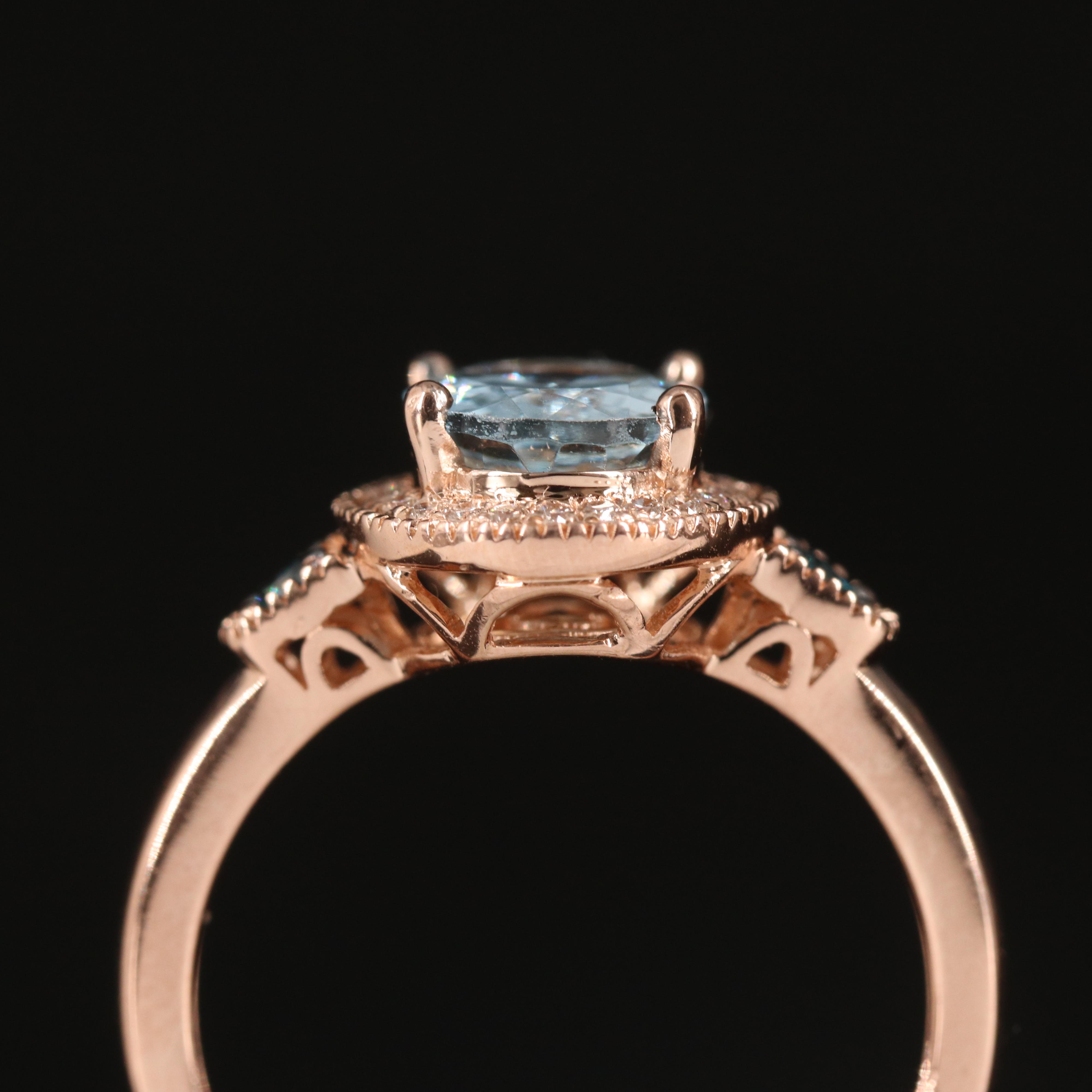 Le Vian 14K Rose Gold Aquamarine and Diamond Halo Ring