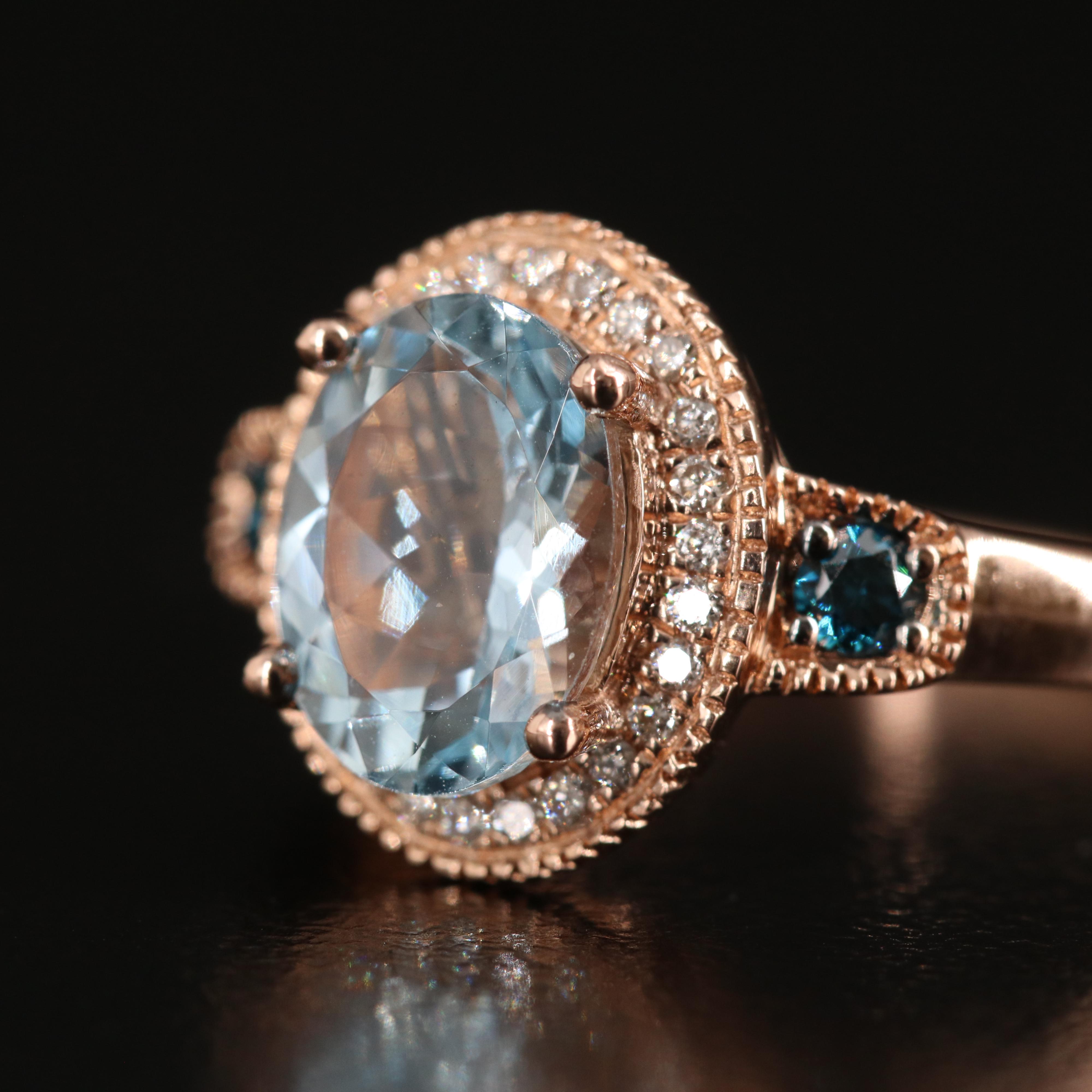 Le Vian 14K Rose Gold Aquamarine and Diamond Halo Ring