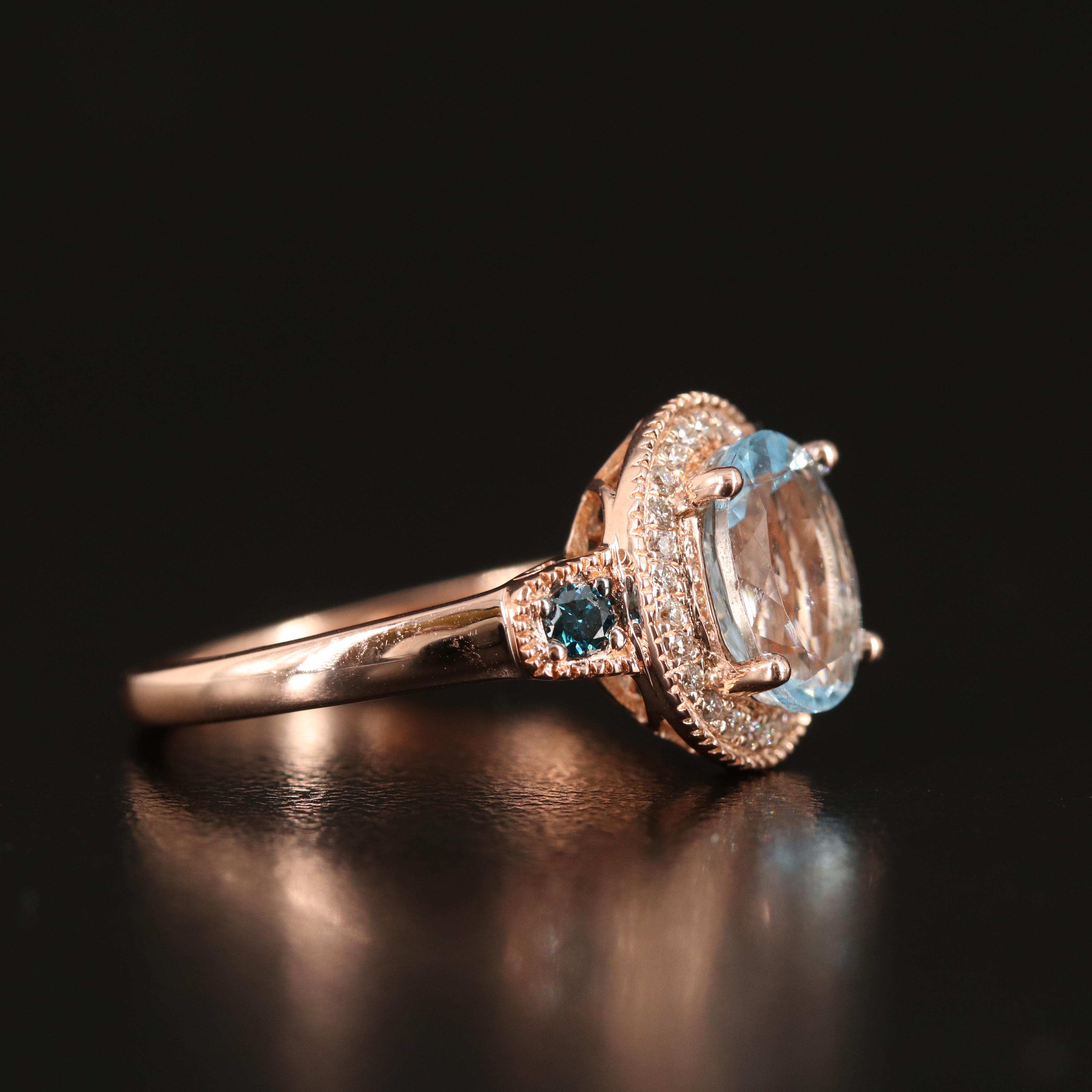 Le Vian 14K Rose Gold Aquamarine and Diamond Halo Ring