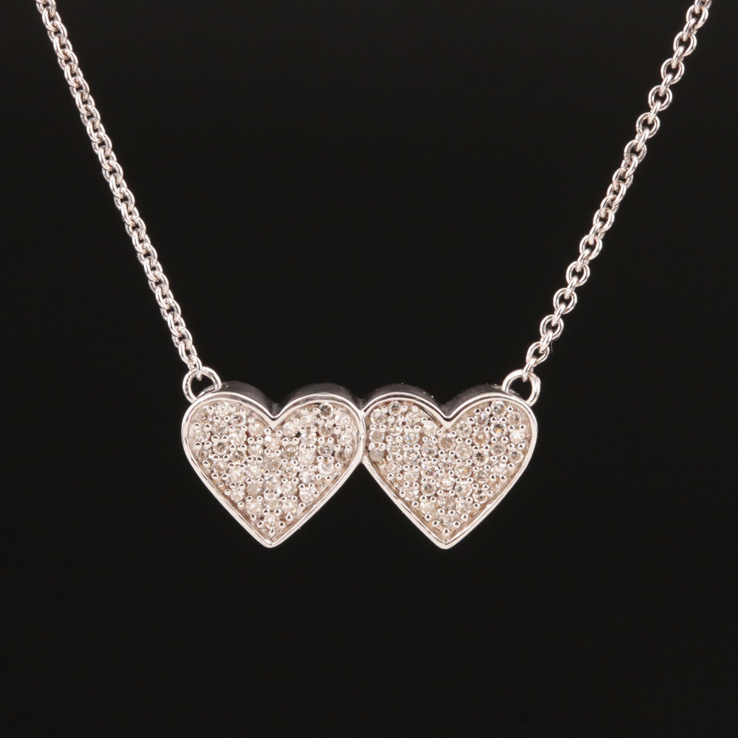 Sterling Diamond Double Heart Necklace