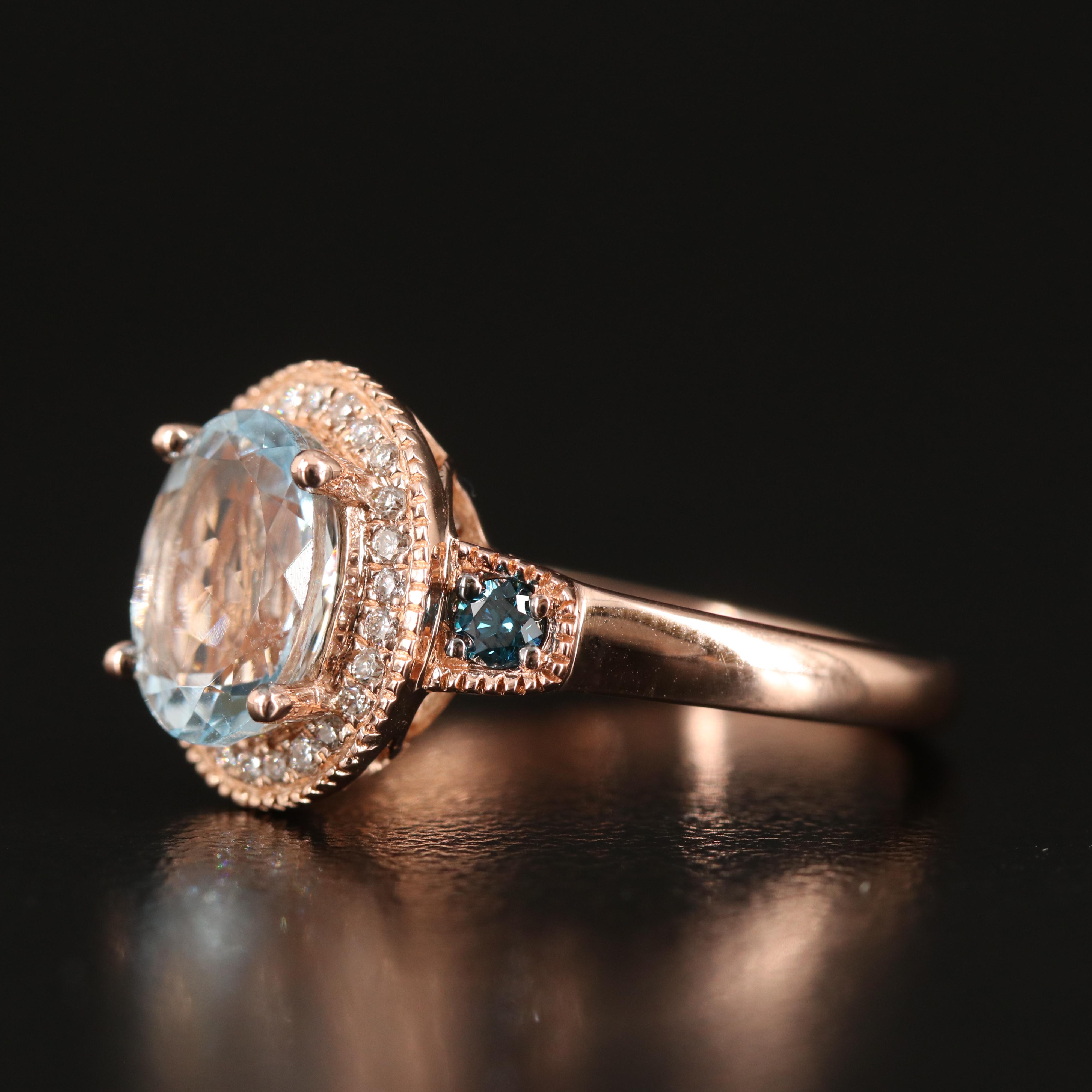 Le Vian 14K Rose Gold Aquamarine and Diamond Halo Ring