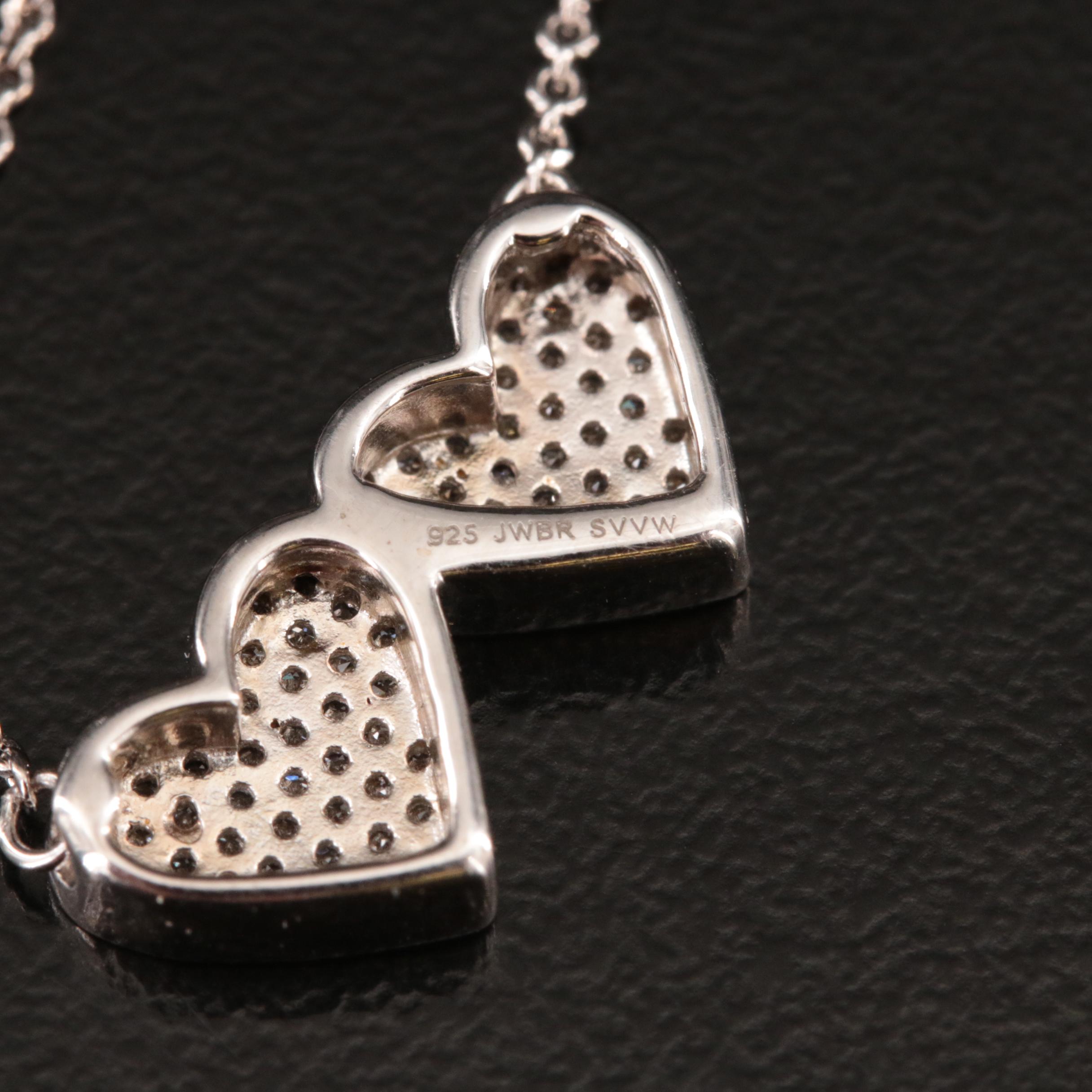 Sterling Diamond Double Heart Necklace