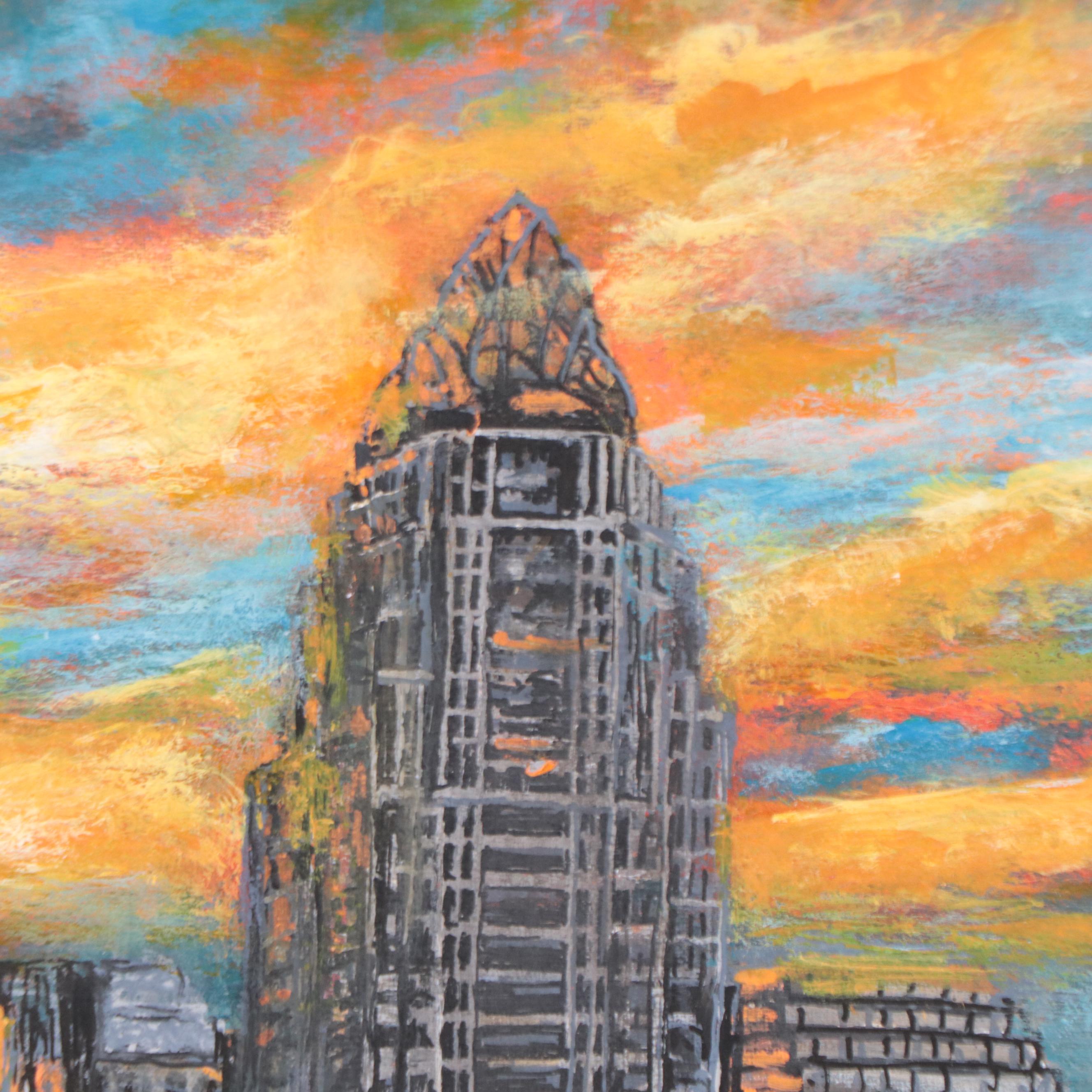 Sanna Acrylic Painting "Looking Downtown," 2022