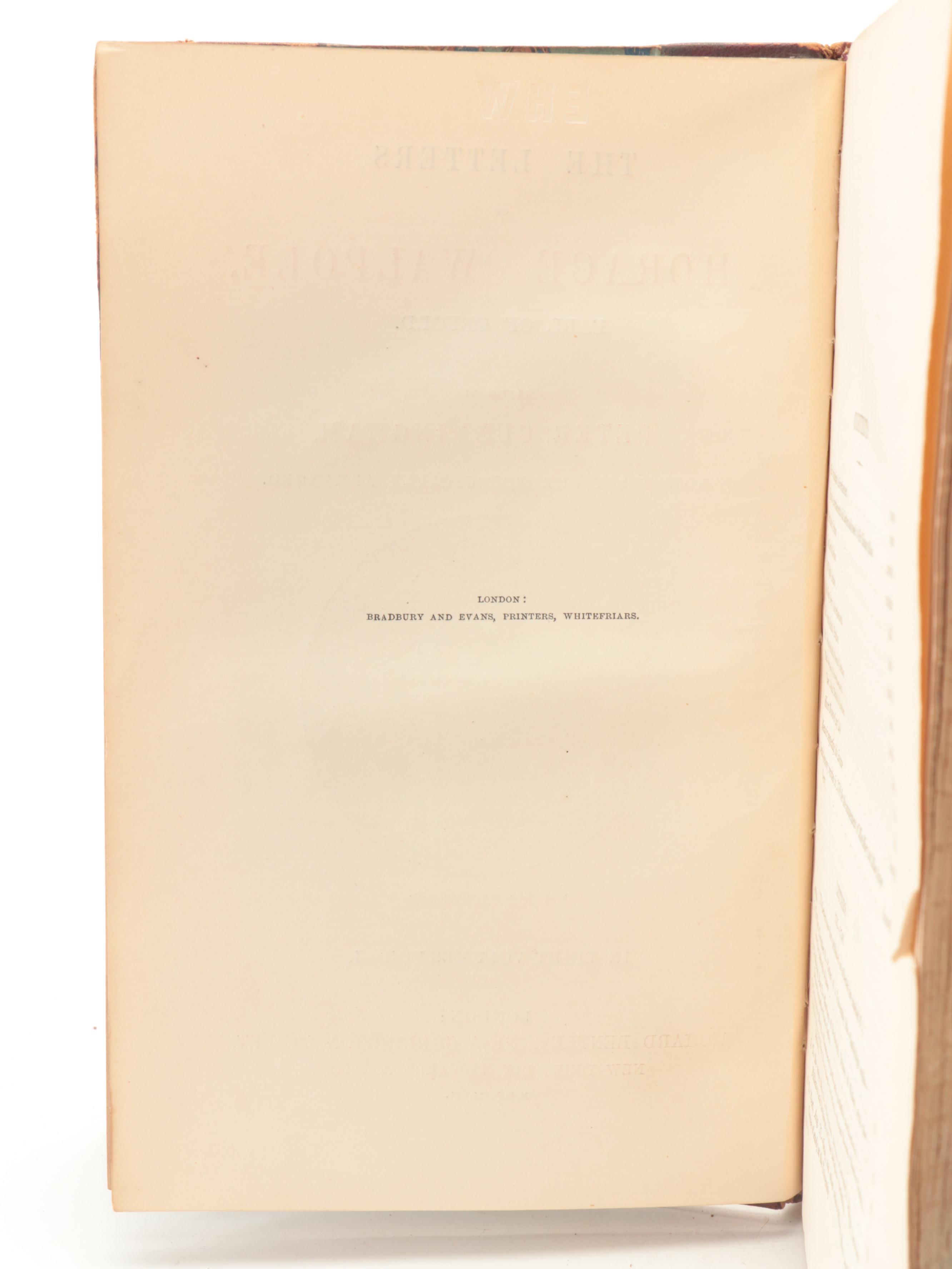 "The Letters of Horace Walpole, Earl of Orford" Nine-Volume Set, 1857