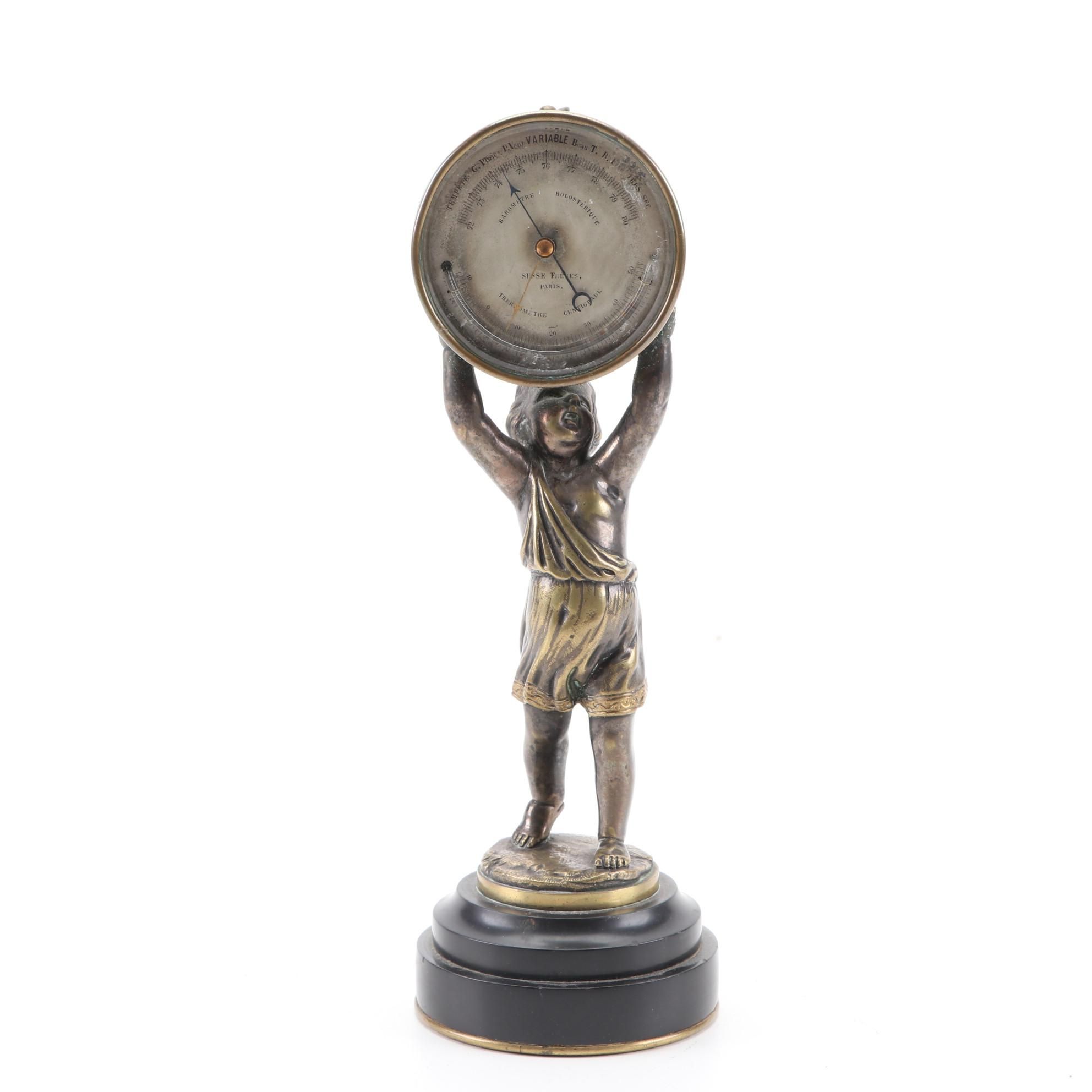 Susse Frères Bronze Pertuis, Naudet, Hulot & Bourgeois Barometer Thermometer