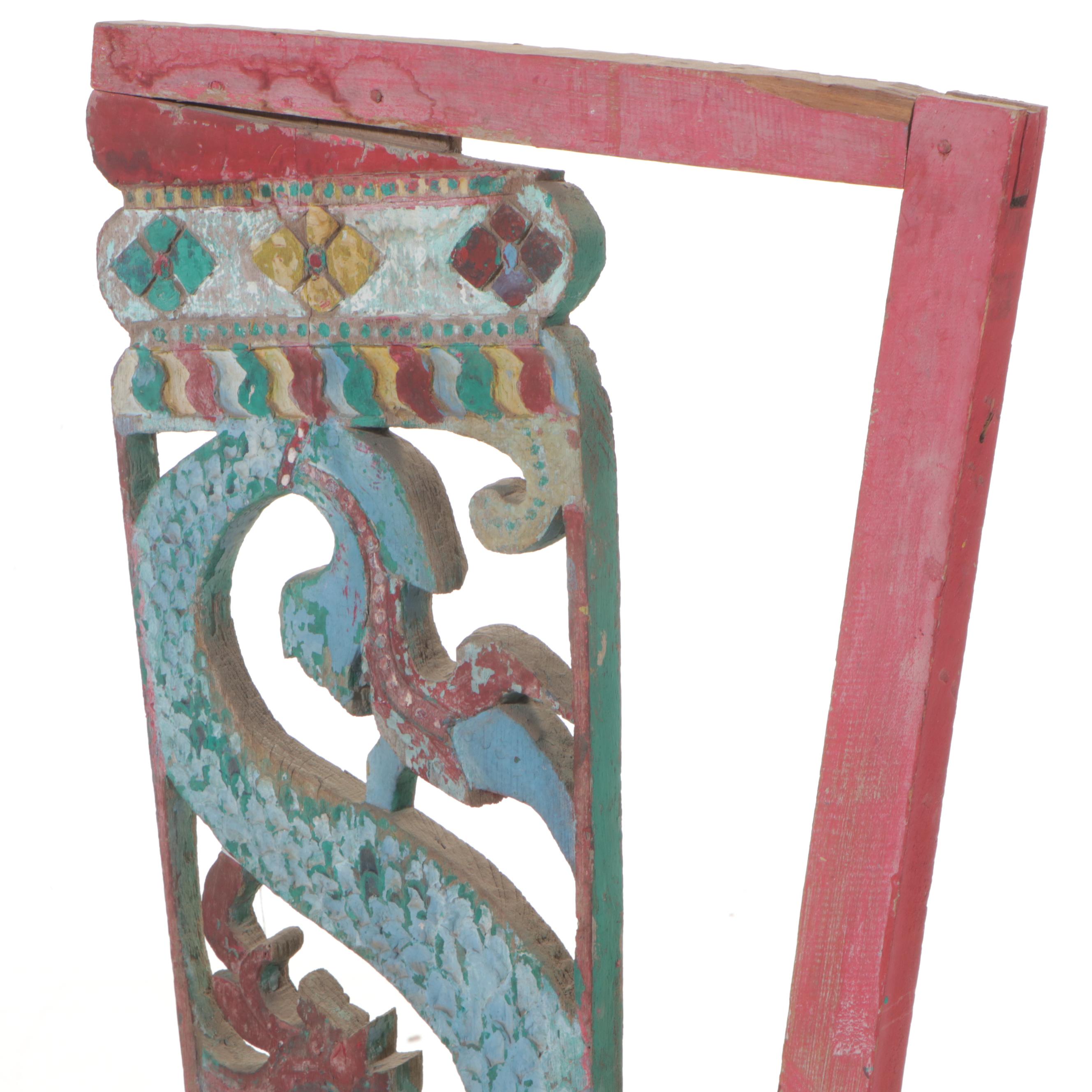 Burmese Teak Buddhist Temple Corbel, Mid-20th Century