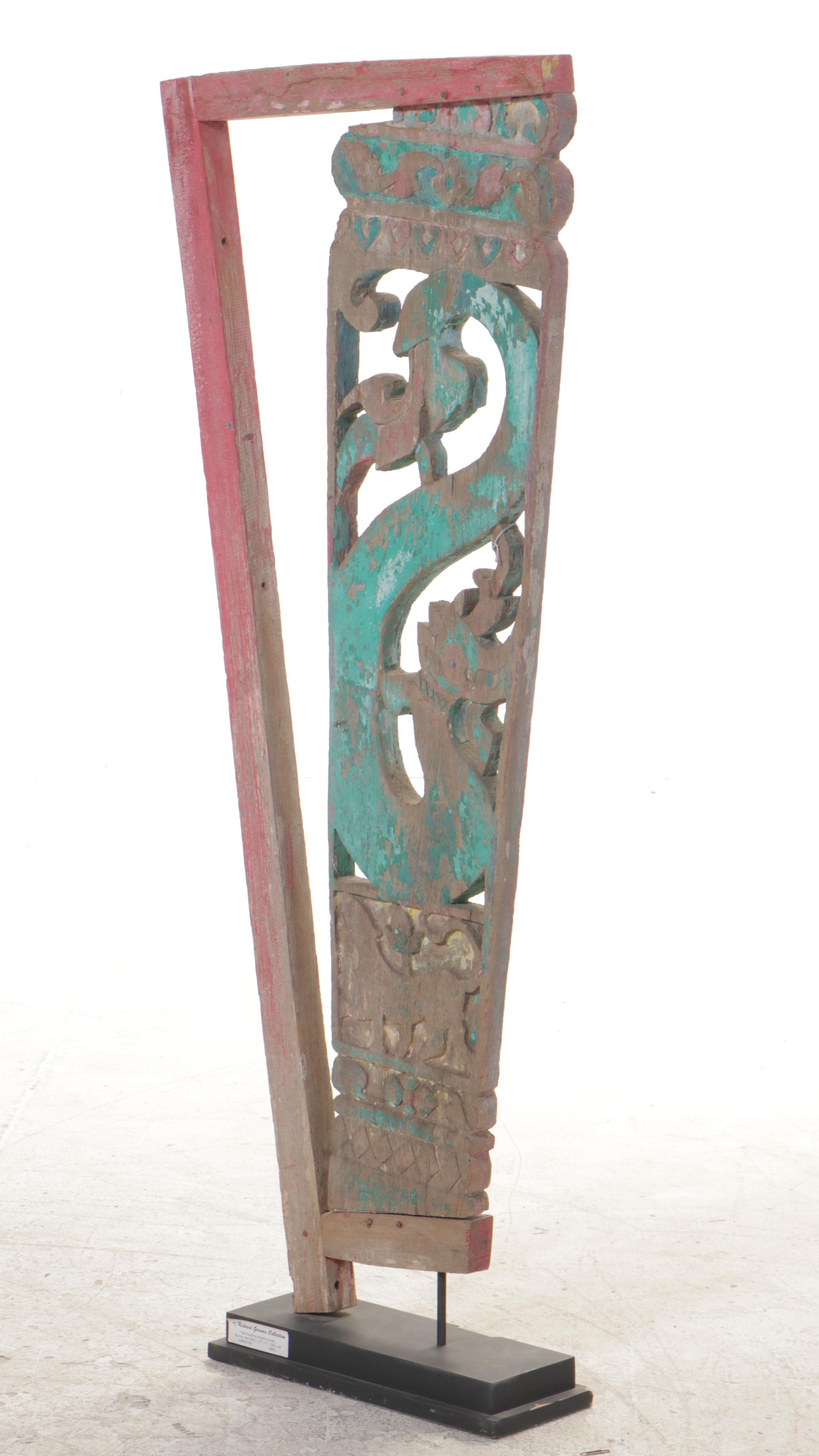 Burmese Teak Buddhist Temple Corbel, Mid-20th Century