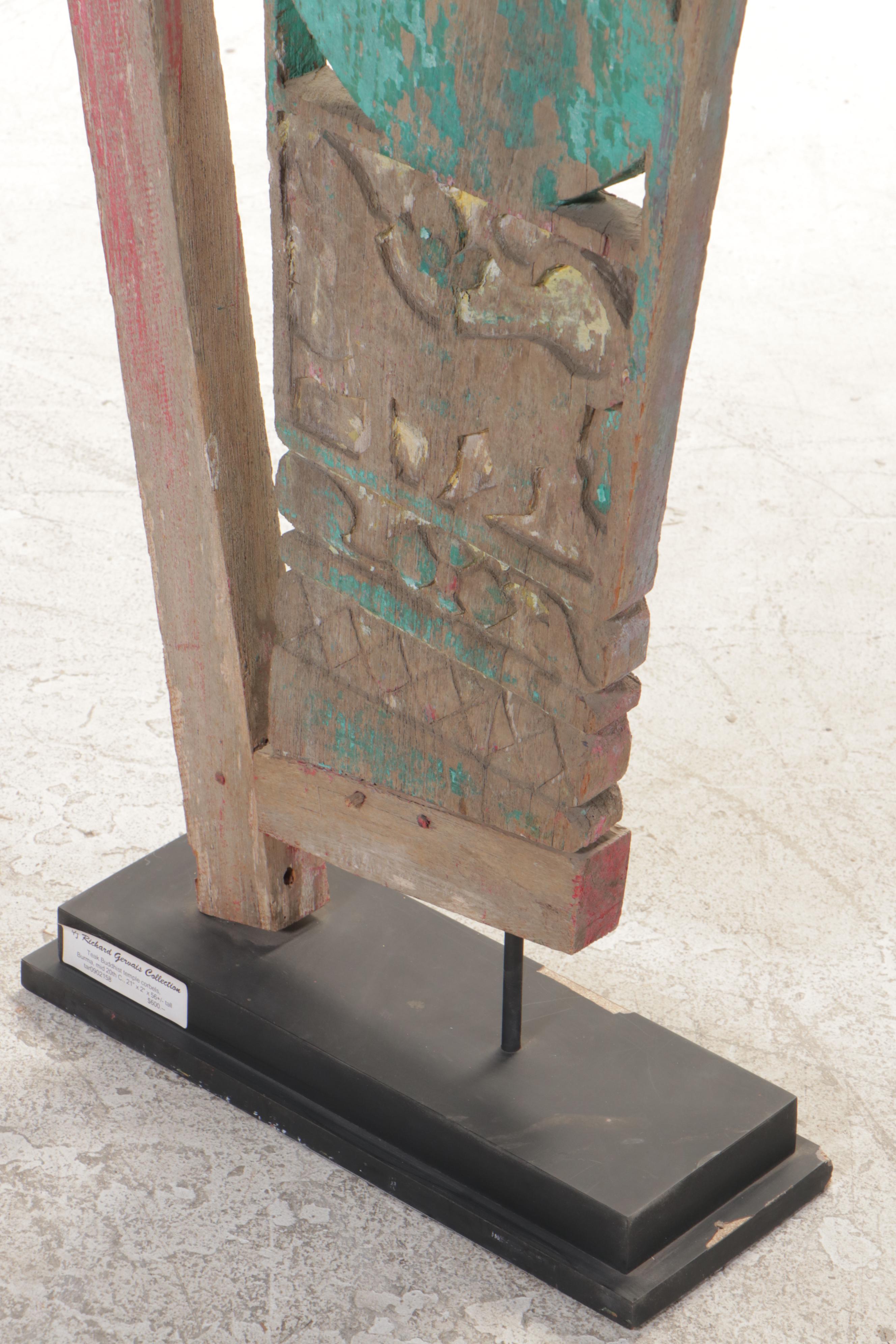 Burmese Teak Buddhist Temple Corbel, Mid-20th Century