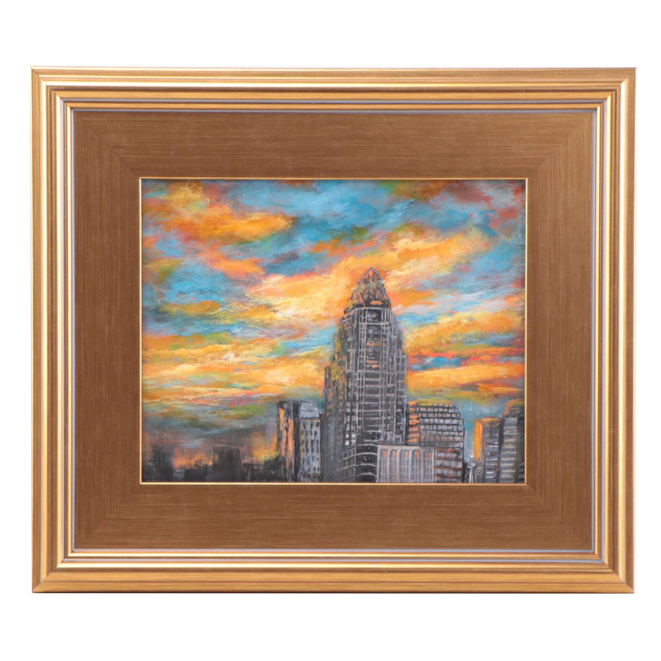 Sanna Acrylic Painting "Looking Downtown," 2022