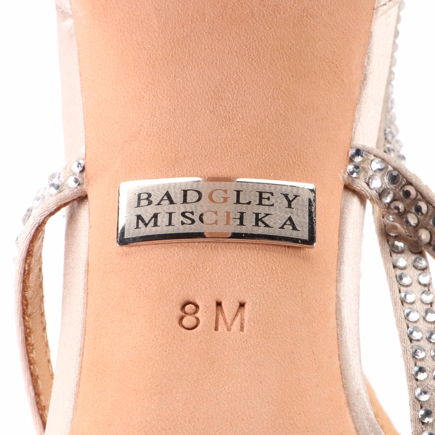 Badgley Mischka Strappy Sandals in Satin with Rhinestones