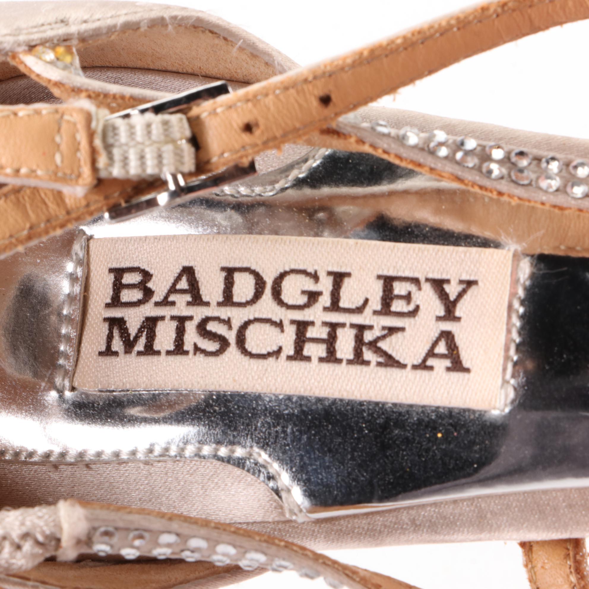 Badgley Mischka Strappy Sandals in Satin with Rhinestones
