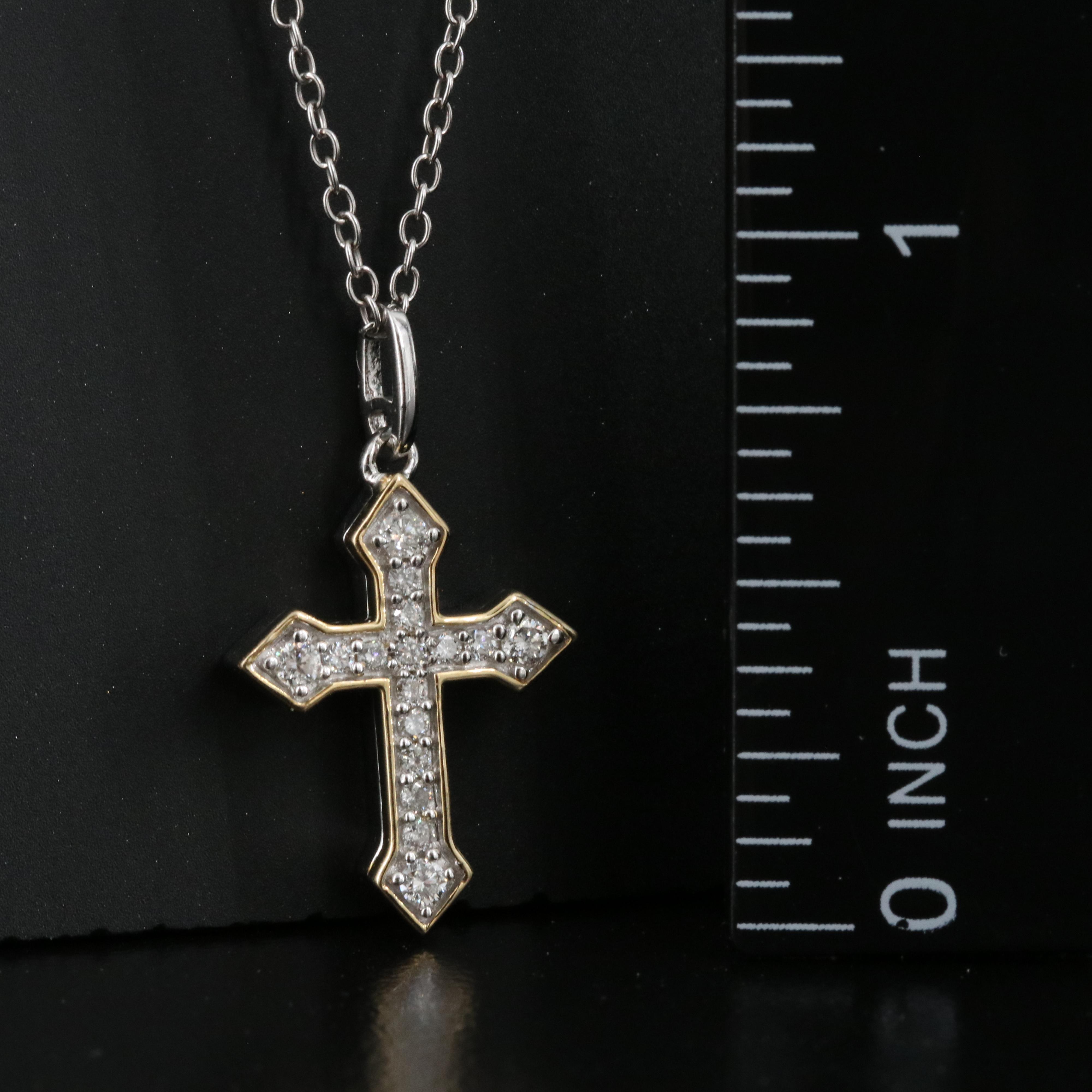 Sterling Diamond Cross Pendant Necklace with 14K Accent