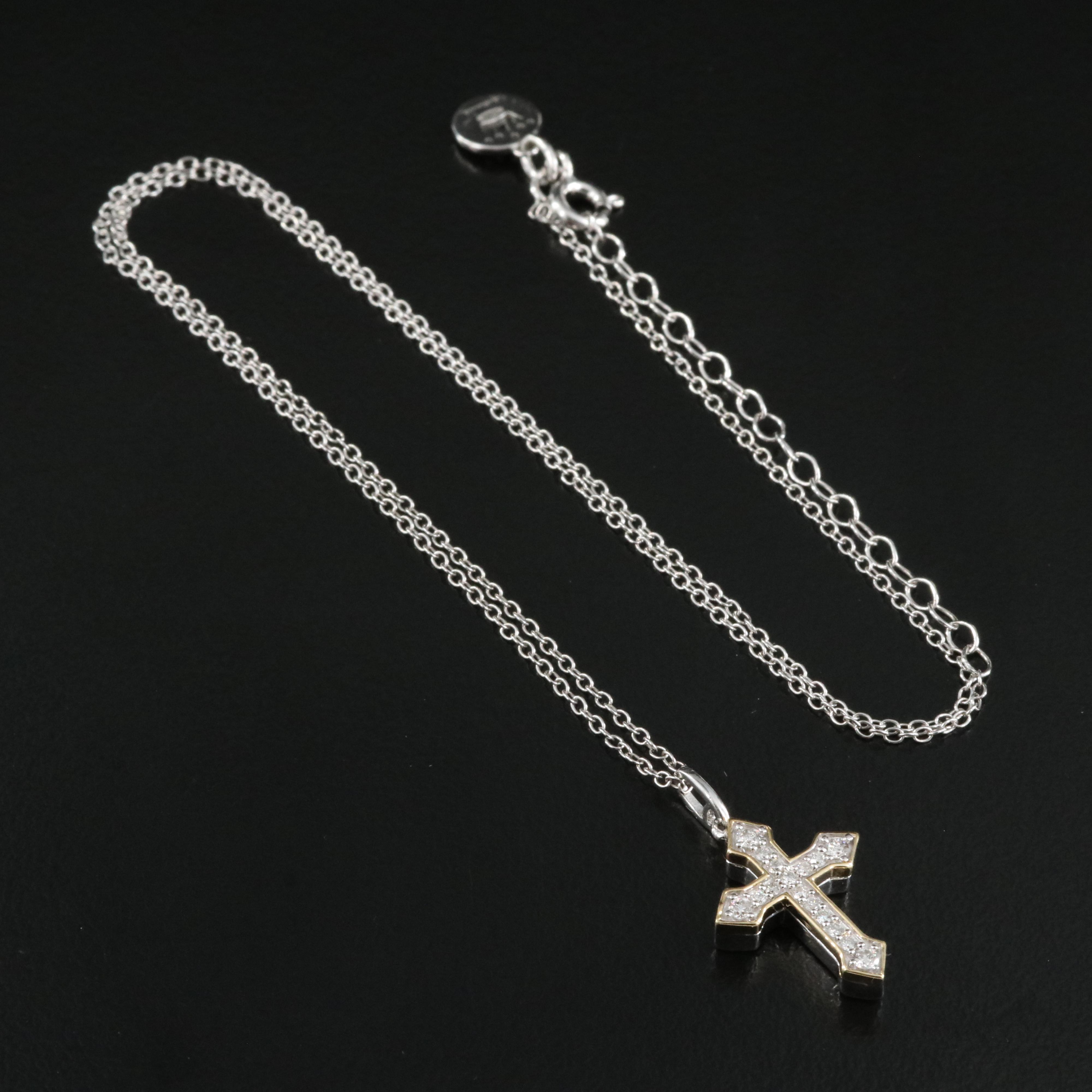 Sterling Diamond Cross Pendant Necklace with 14K Accent