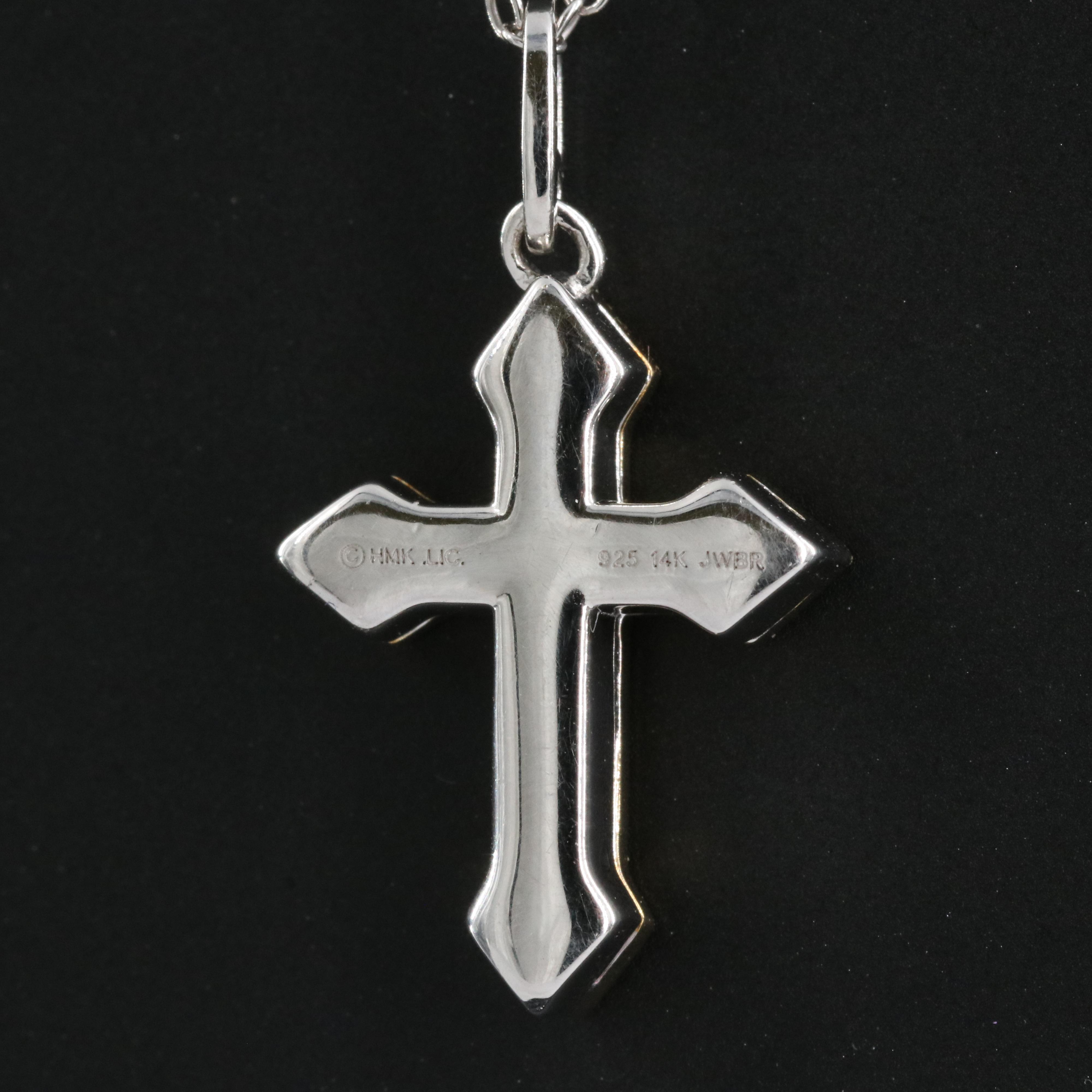 Sterling Diamond Cross Pendant Necklace with 14K Accent
