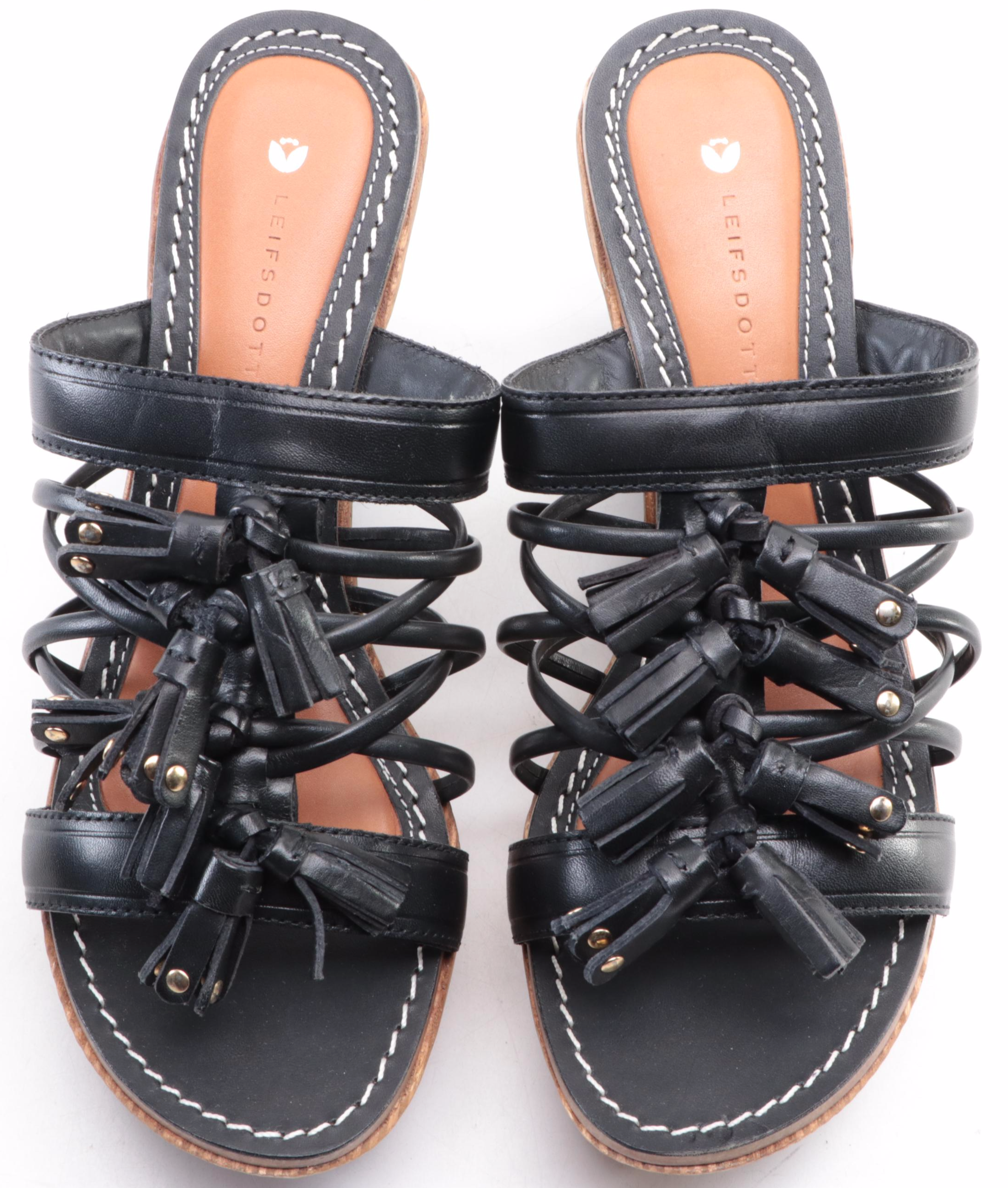 Leifsdottir Strappy Wedges in Leather and Wood