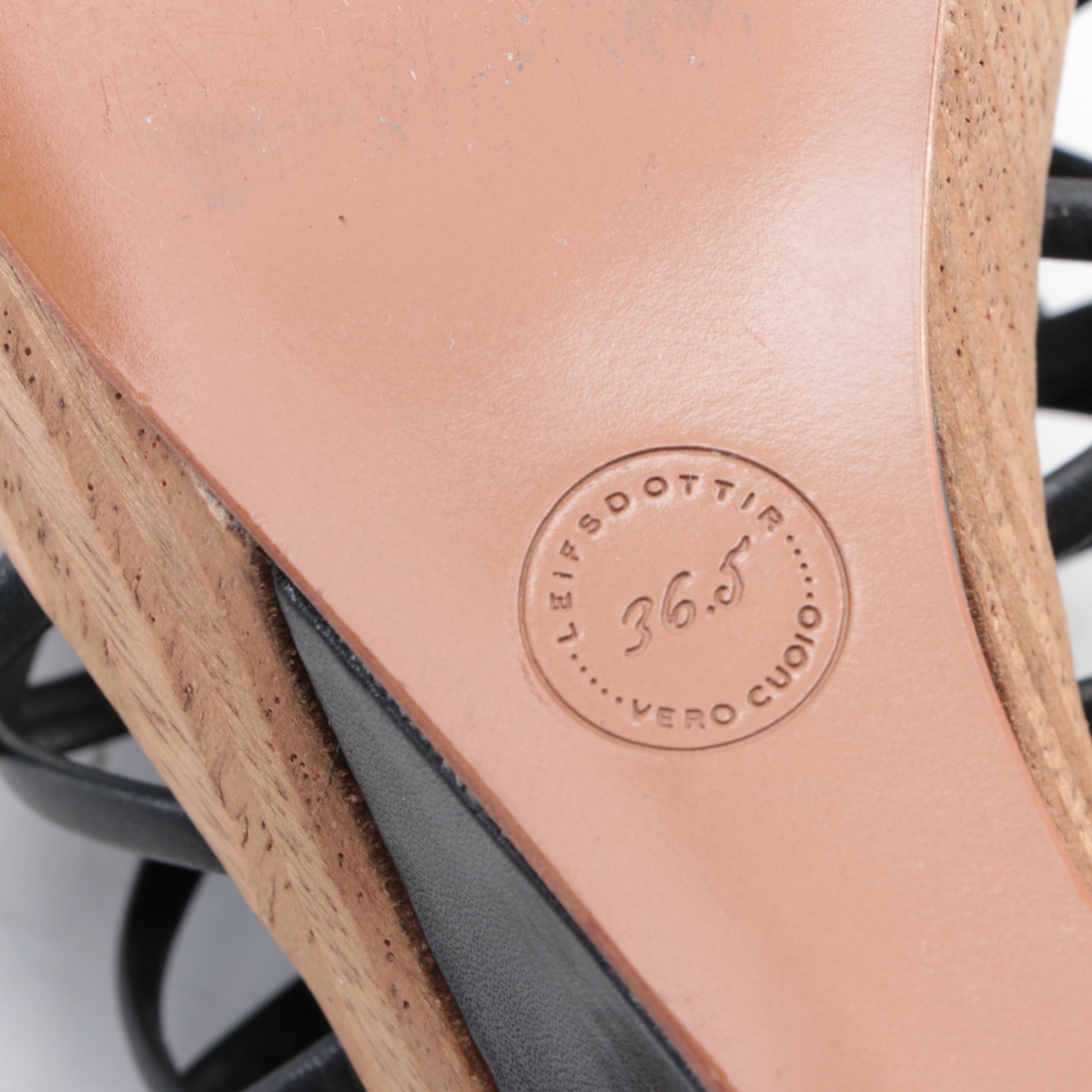 Leifsdottir Strappy Wedges in Leather and Wood