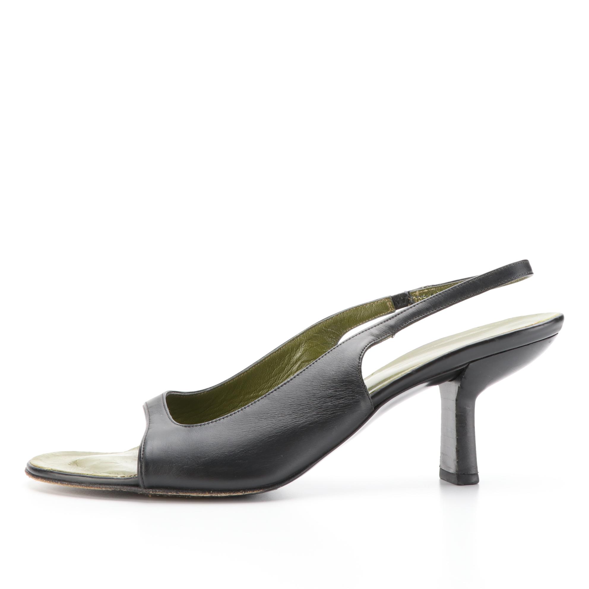 Gucci Slingback Open Toe Shoes in Black Leather