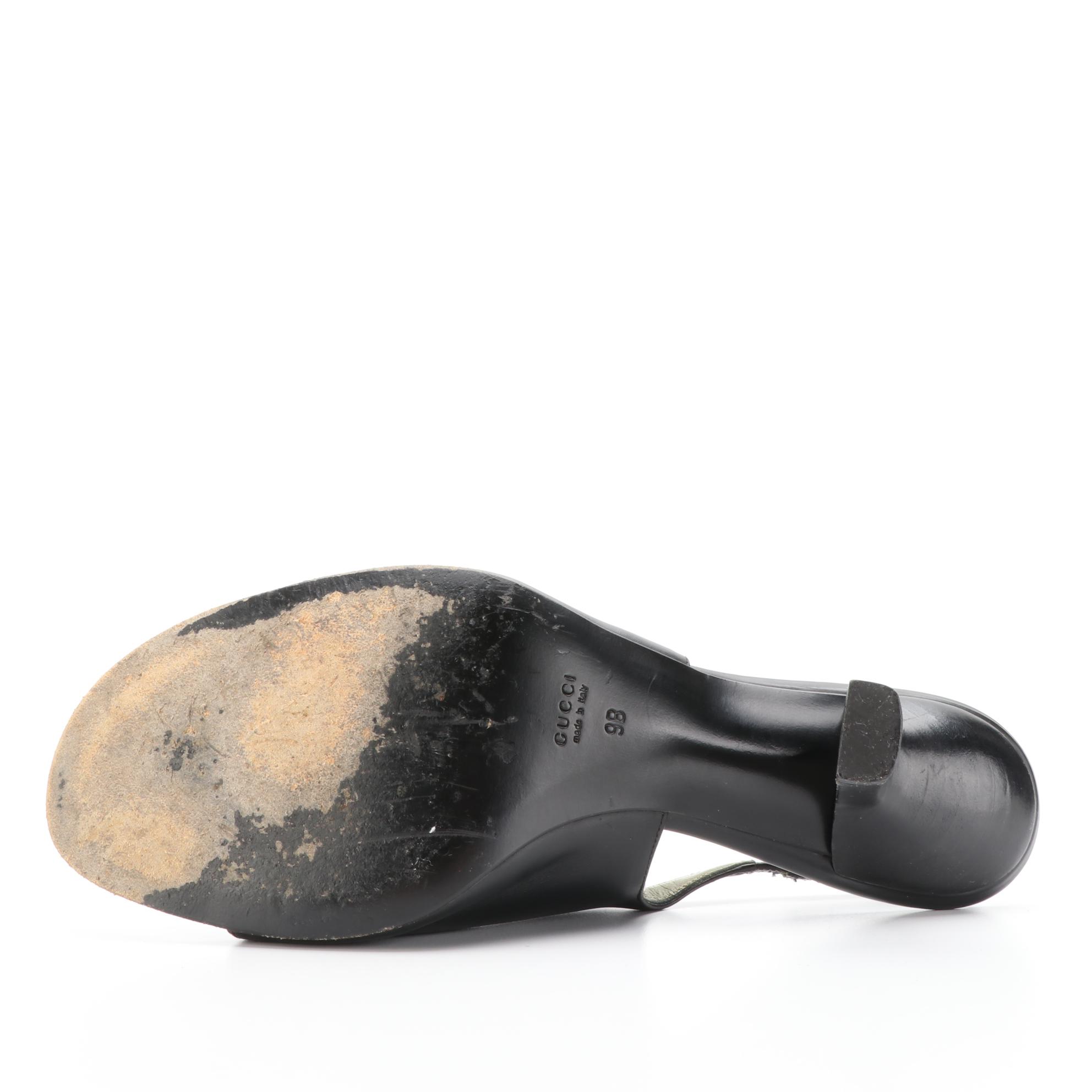 Gucci Slingback Open Toe Shoes in Black Leather