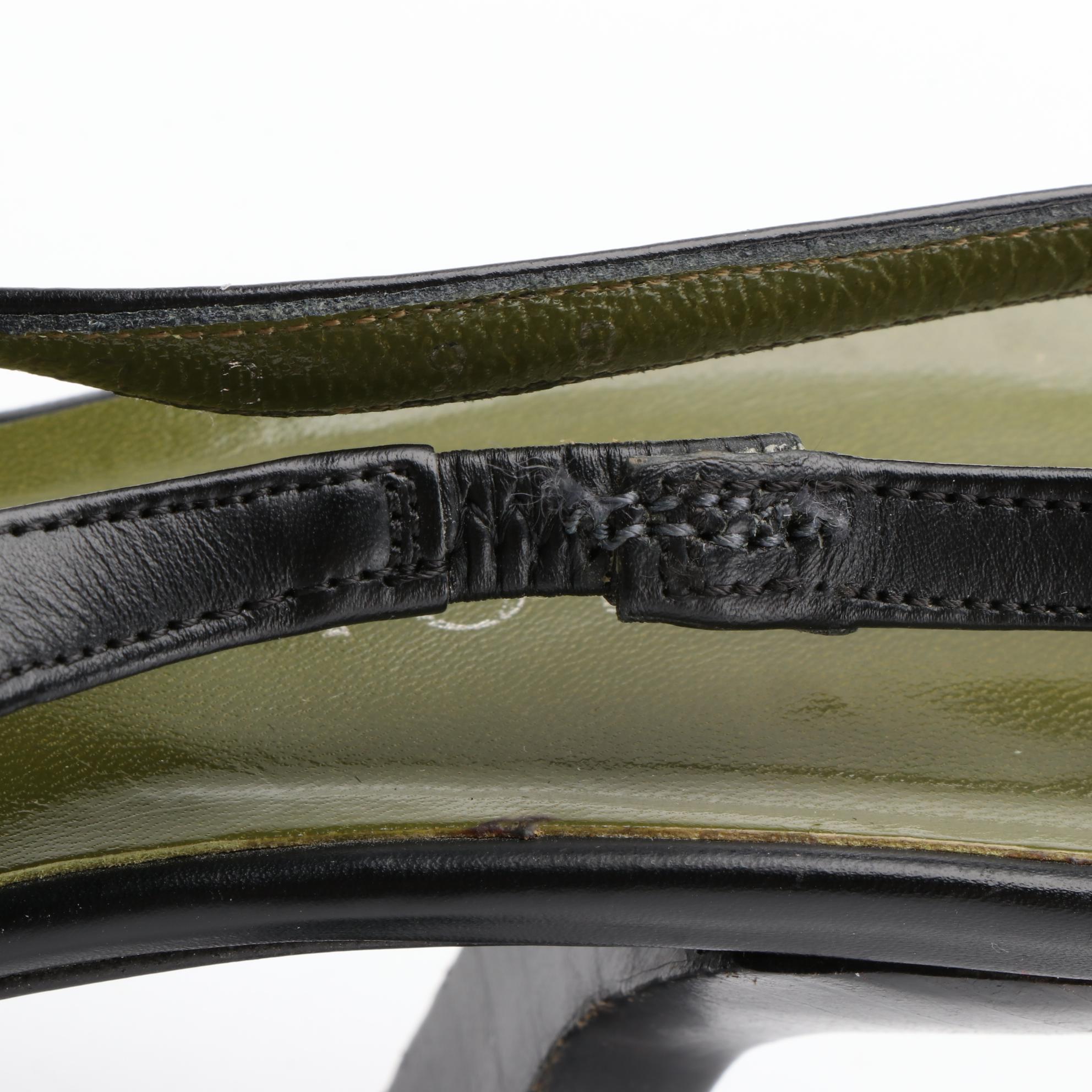 Gucci Slingback Open Toe Shoes in Black Leather