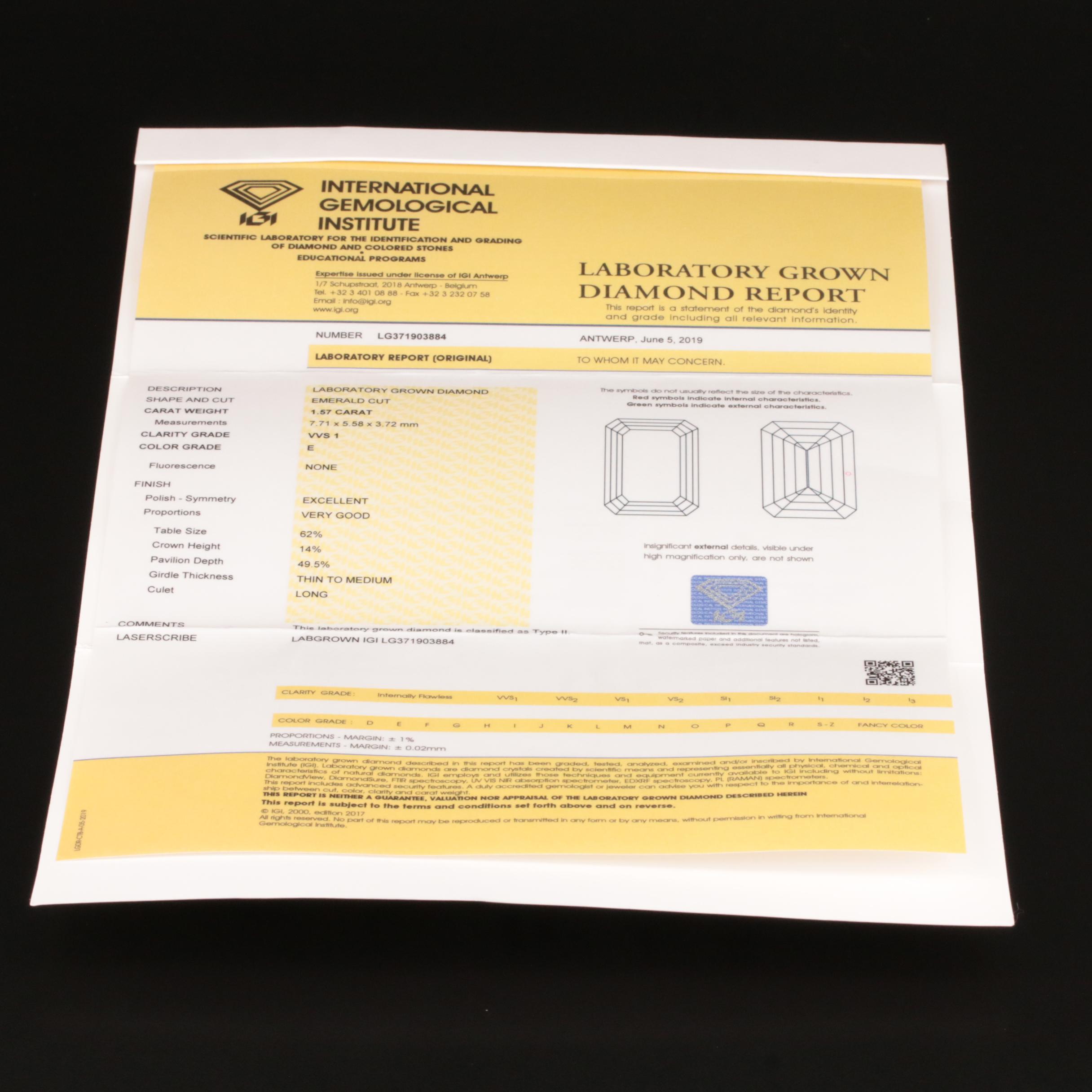 18K 1.69 CTW Lab Grown Diamond Ring with IGI Report