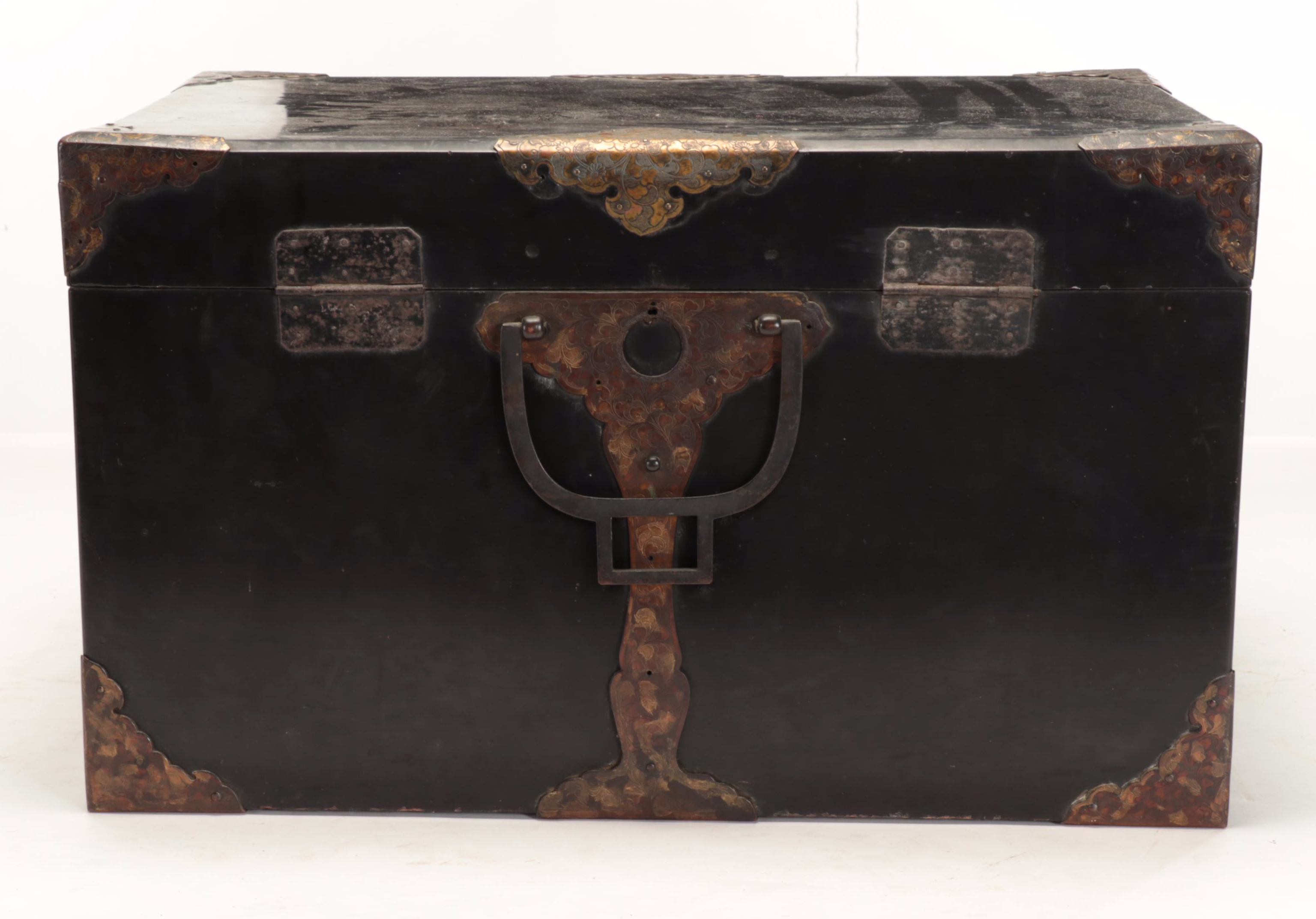 Japanese Metal-Mounted and Lacquered Wood Box