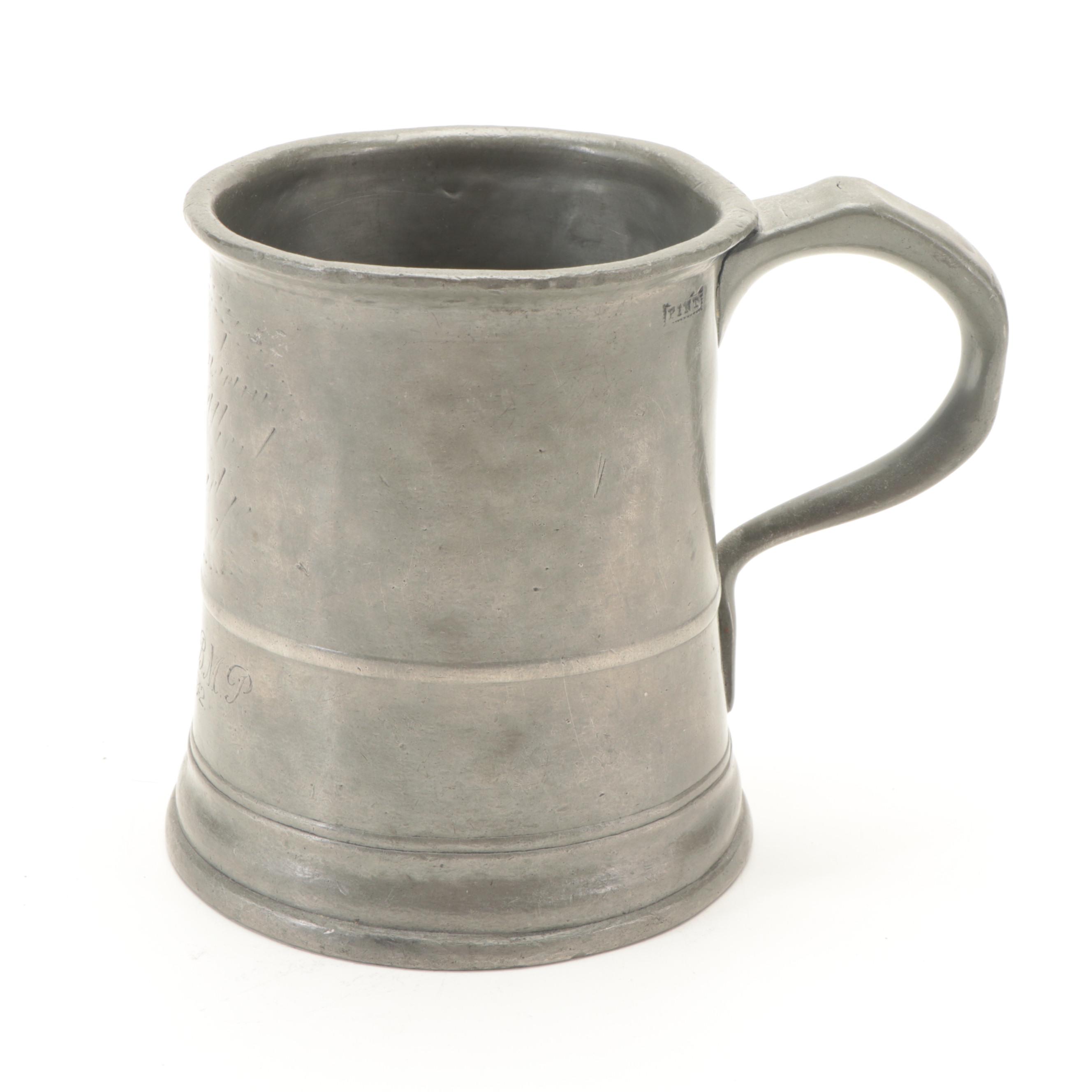 English Pewter Plates and Tankard with Other Tableware