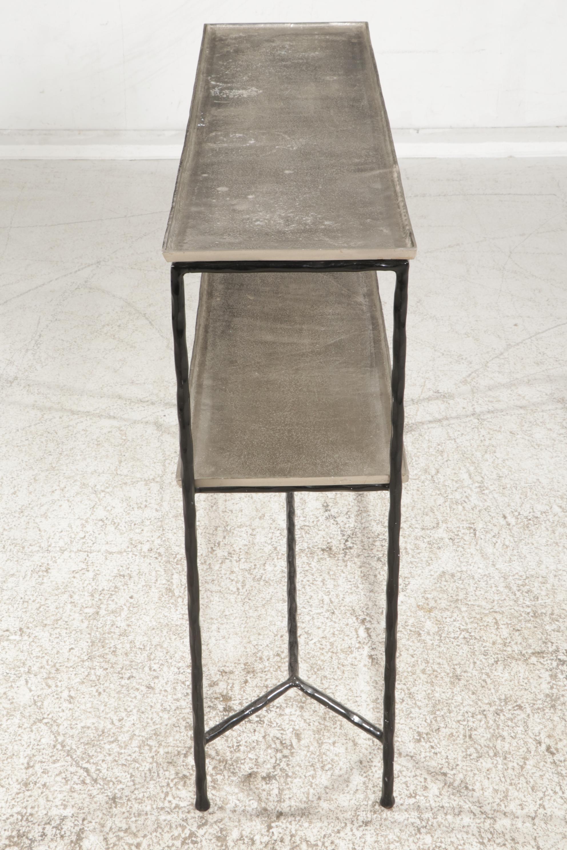 CB2 Lacquered Metal and Galvanized Shelf Two-Tier Console Table