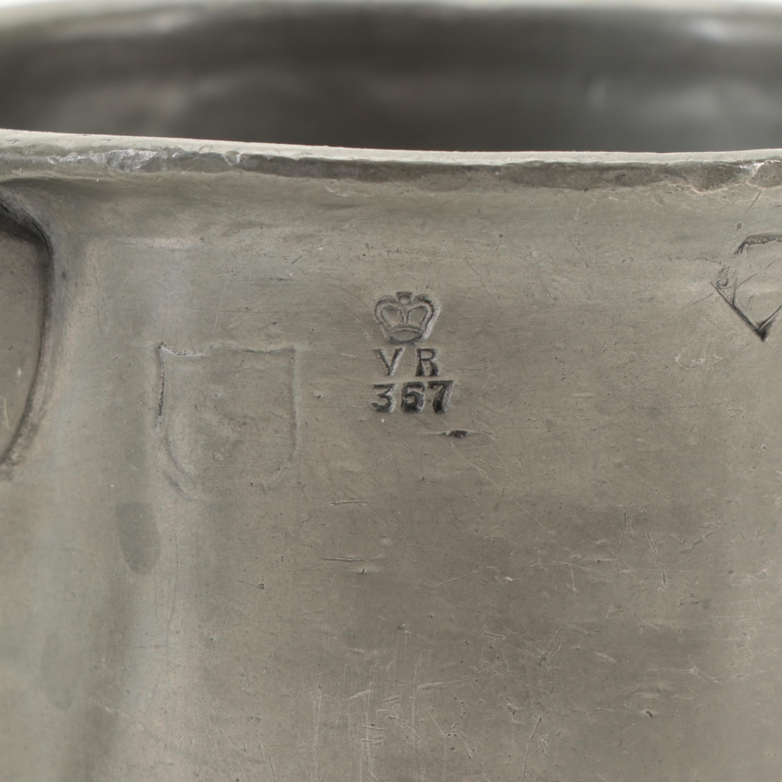 English Pewter Plates and Tankard with Other Tableware