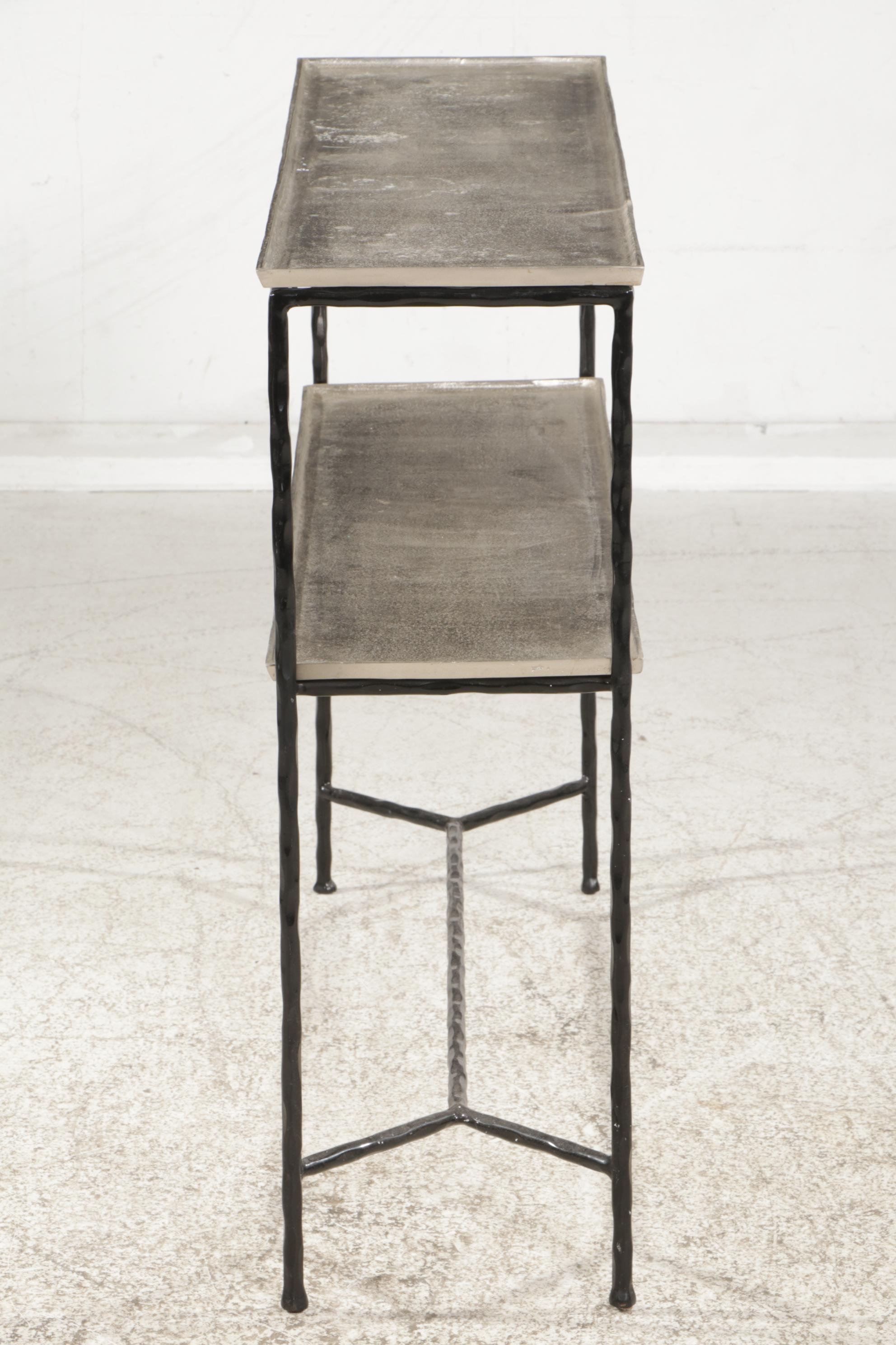 CB2 Lacquered Metal and Galvanized Shelf Two-Tier Console Table