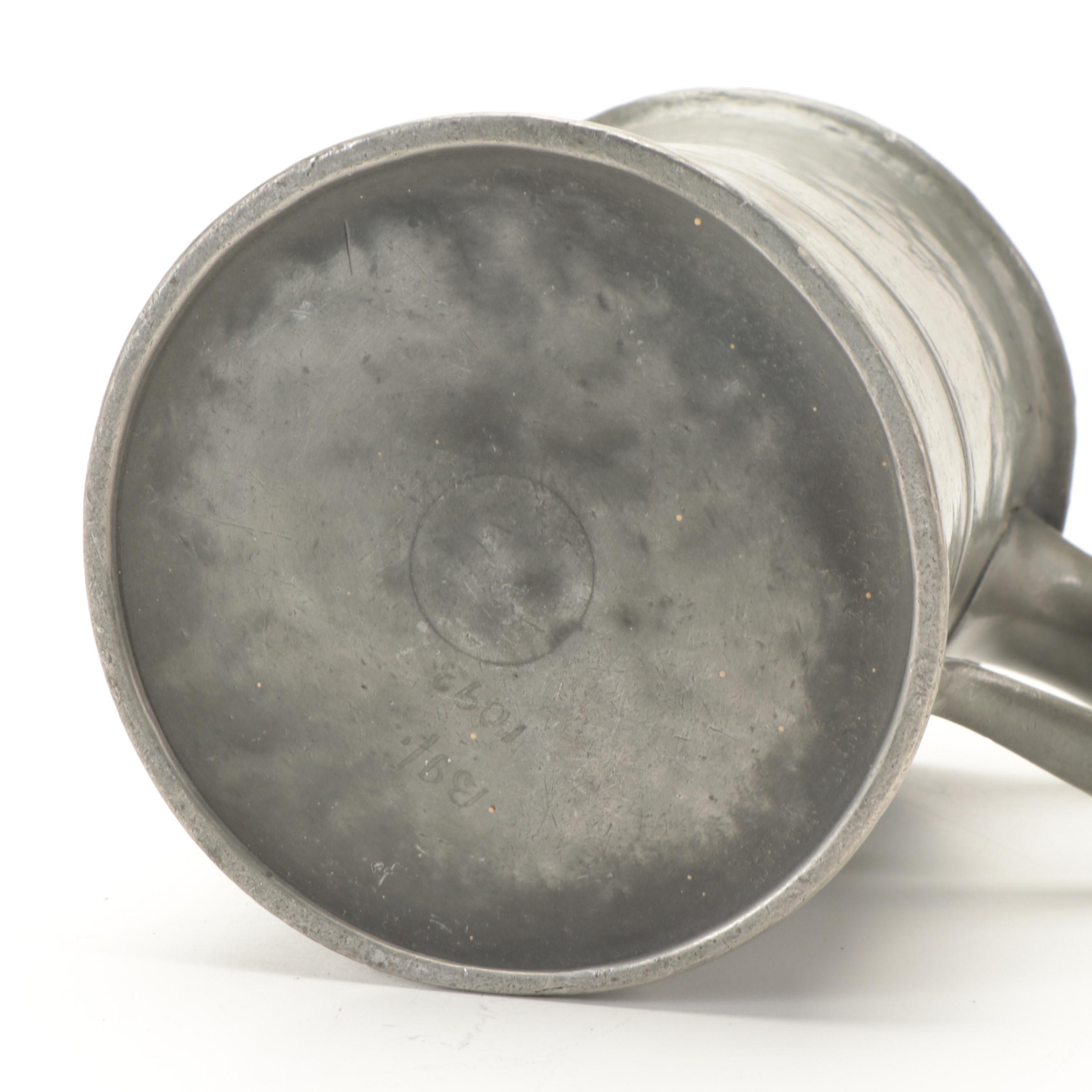 English Pewter Plates and Tankard with Other Tableware