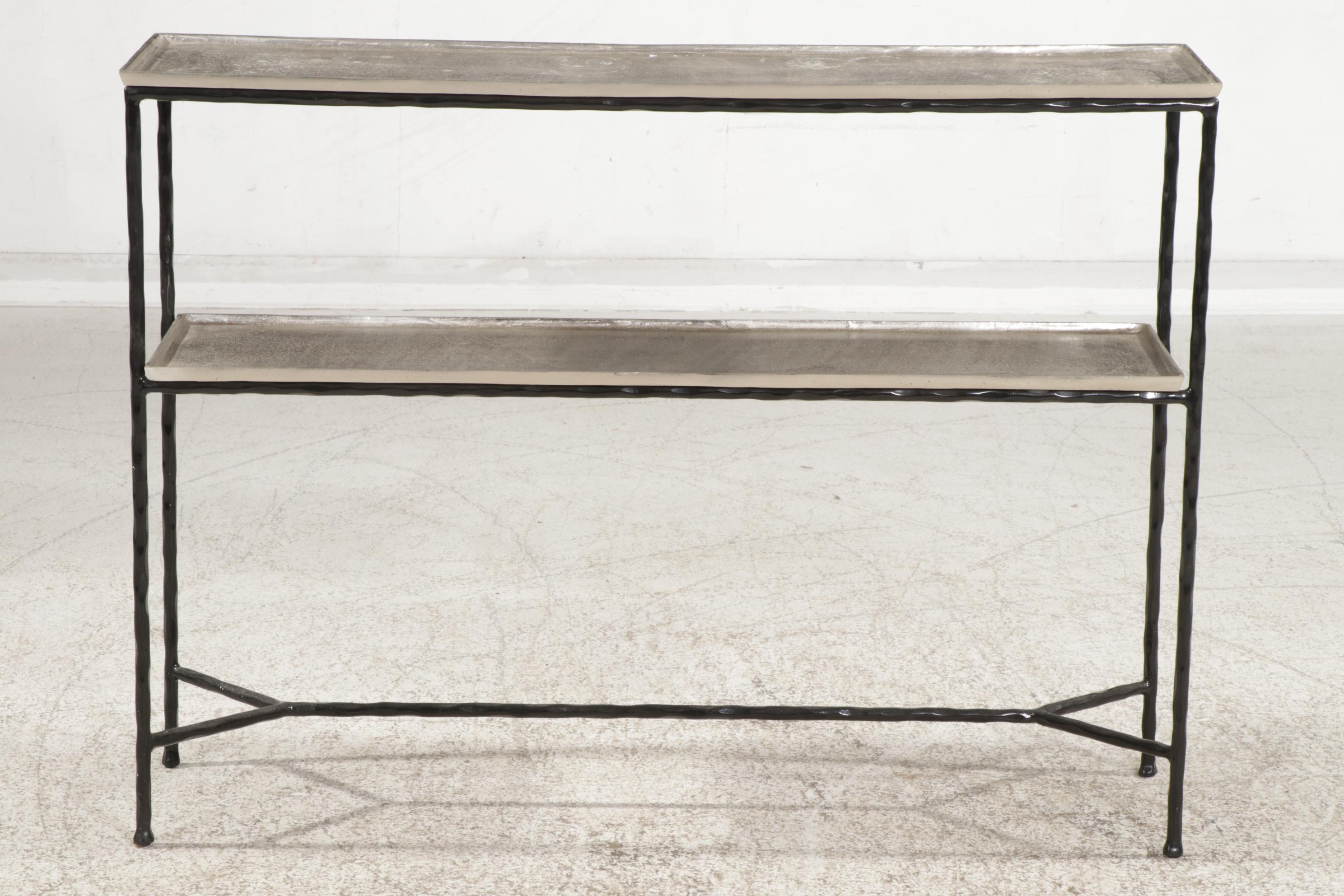 CB2 Lacquered Metal and Galvanized Shelf Two-Tier Console Table