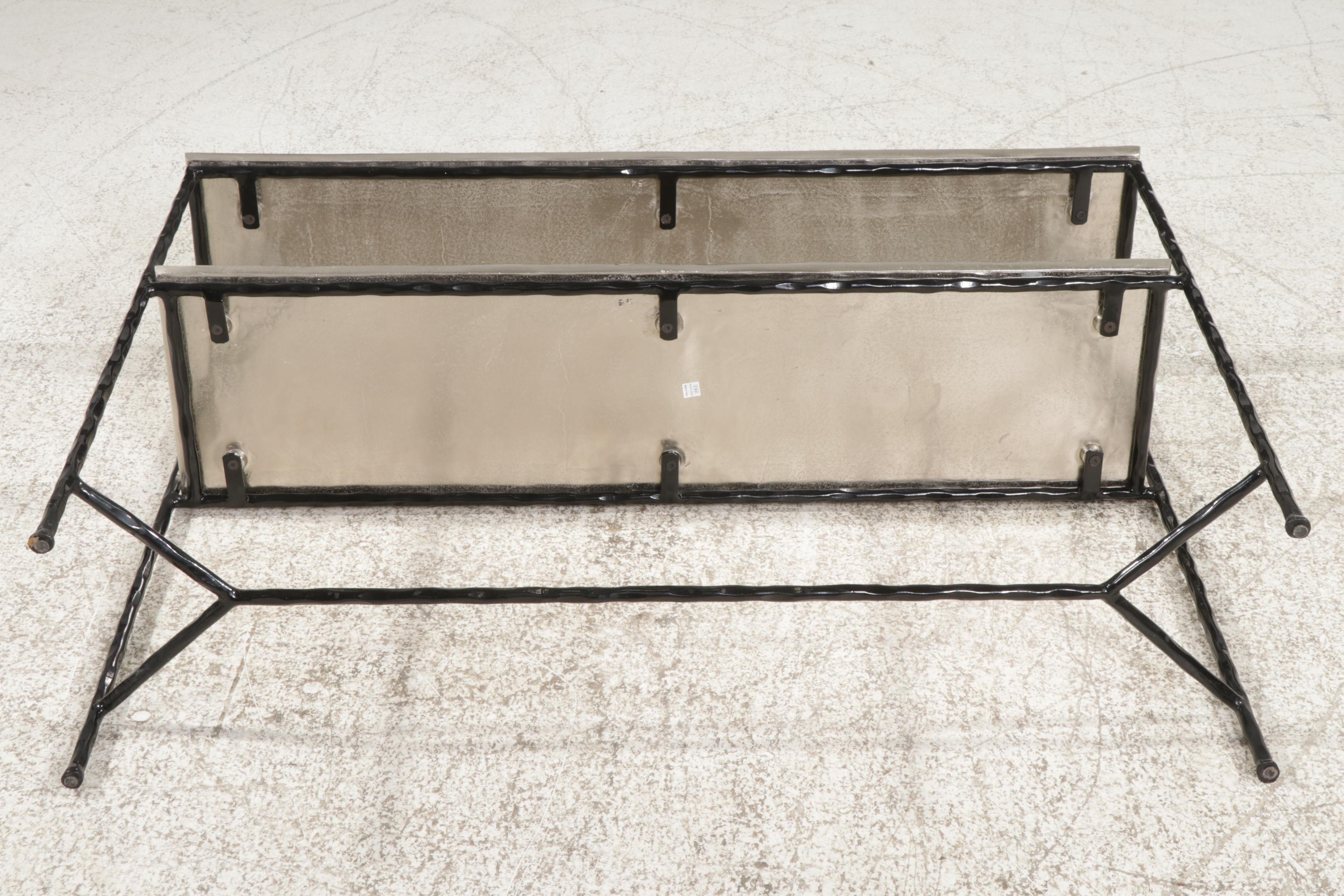 CB2 Lacquered Metal and Galvanized Shelf Two-Tier Console Table