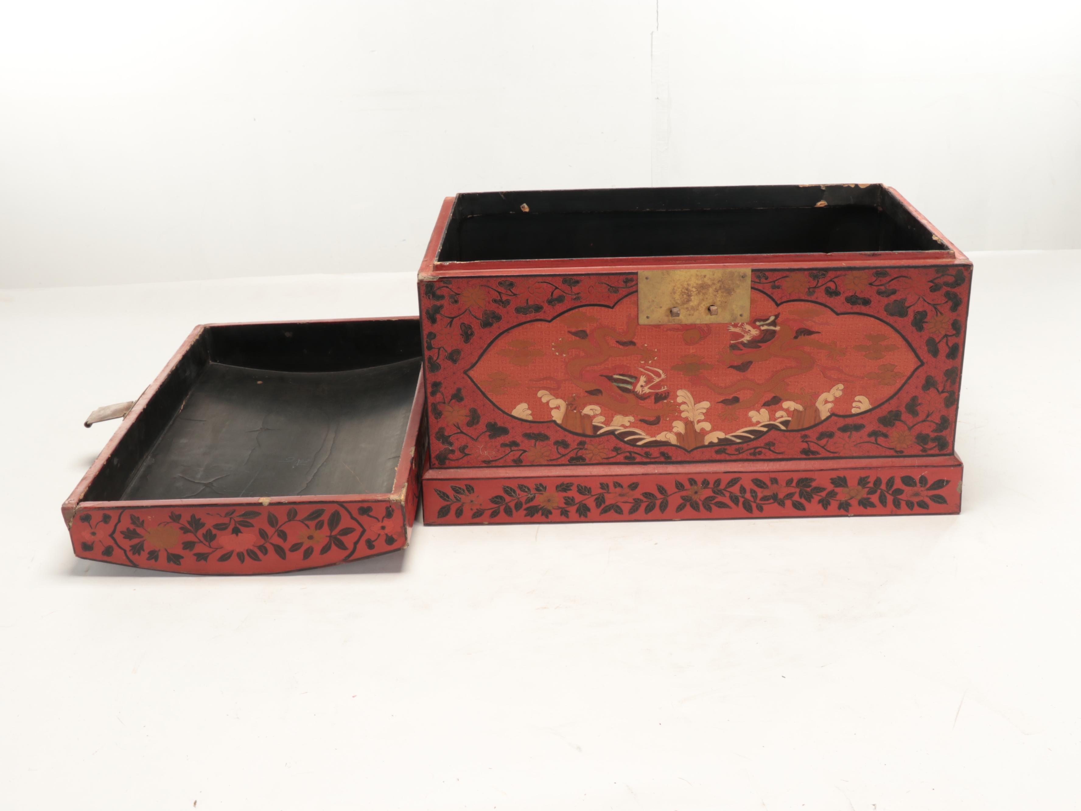 Chinese Lacquered and Paint-Decorated Wood Box