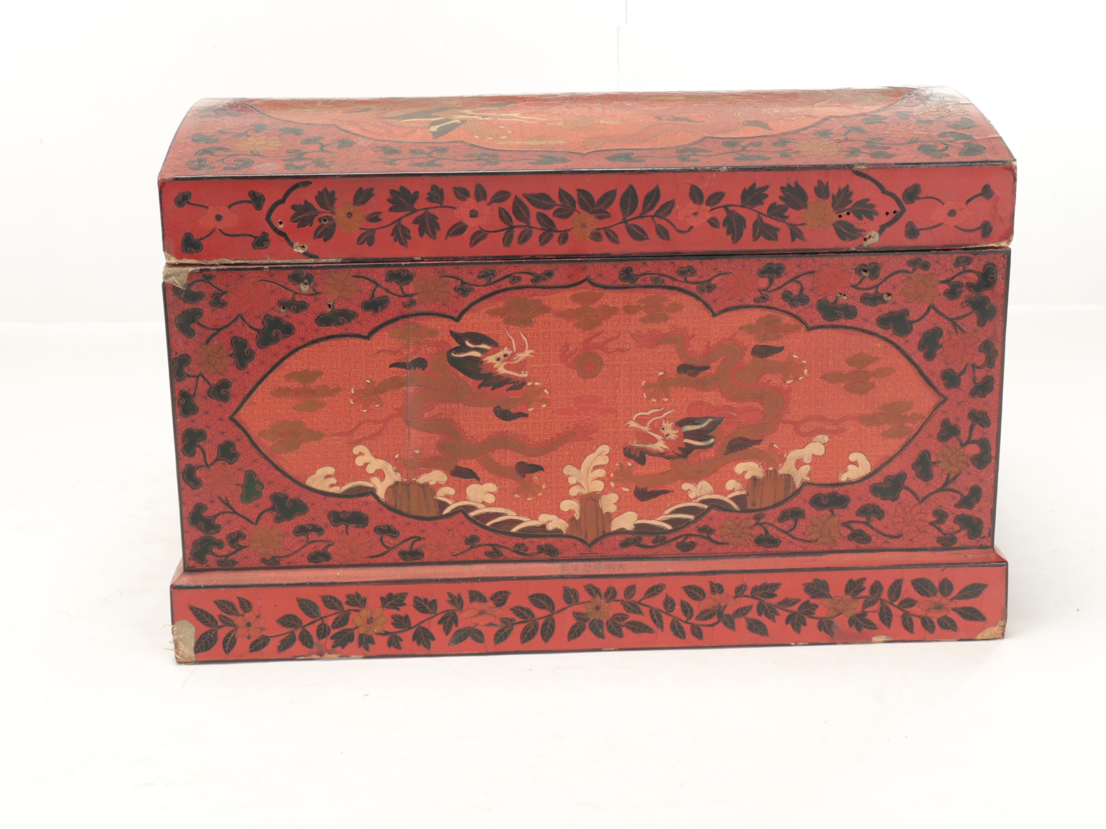 Chinese Lacquered and Paint-Decorated Wood Box