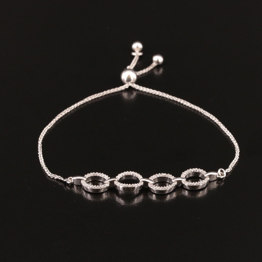 Sterling Diamond Circle Link Bolo Bracelet