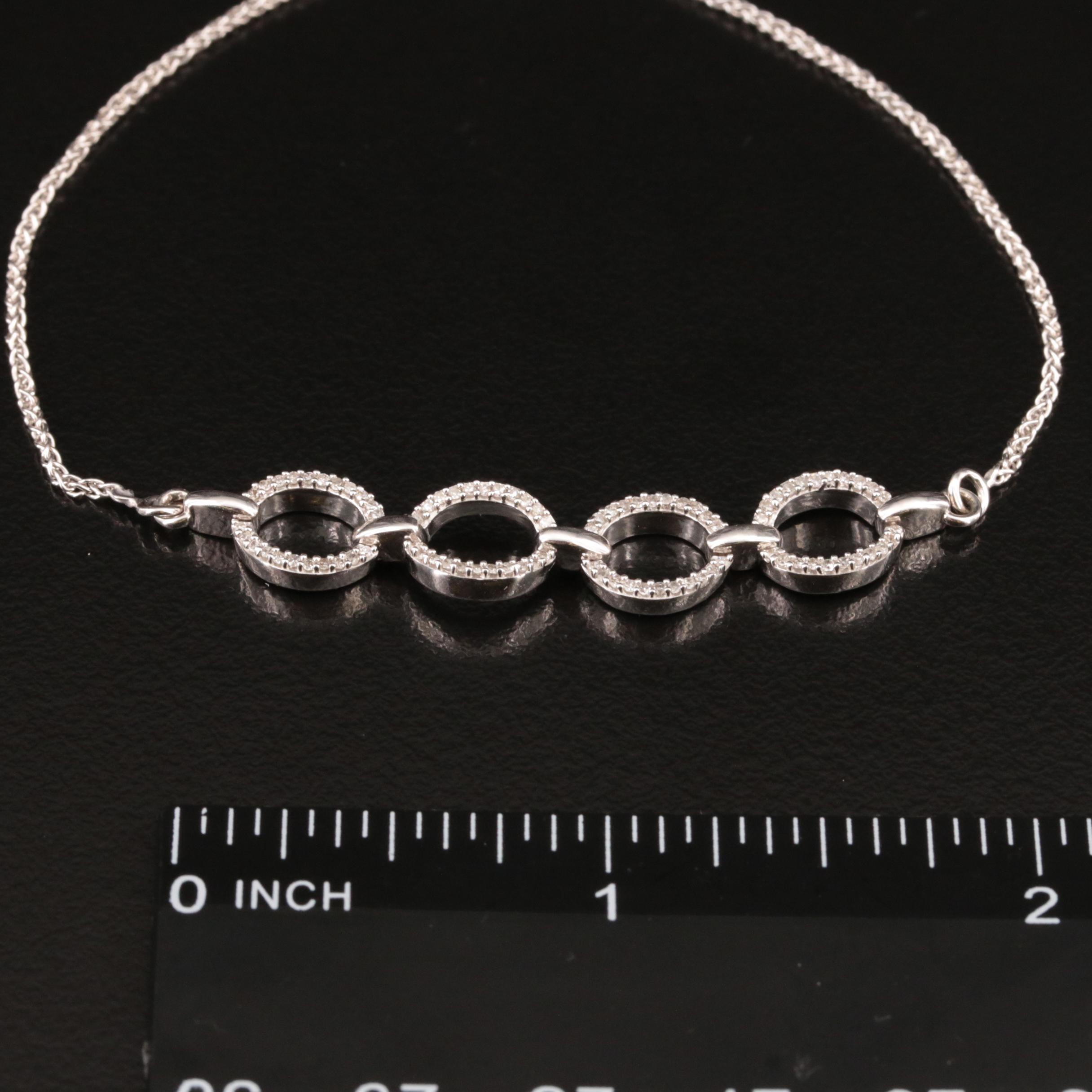 Sterling Diamond Circle Link Bolo Bracelet