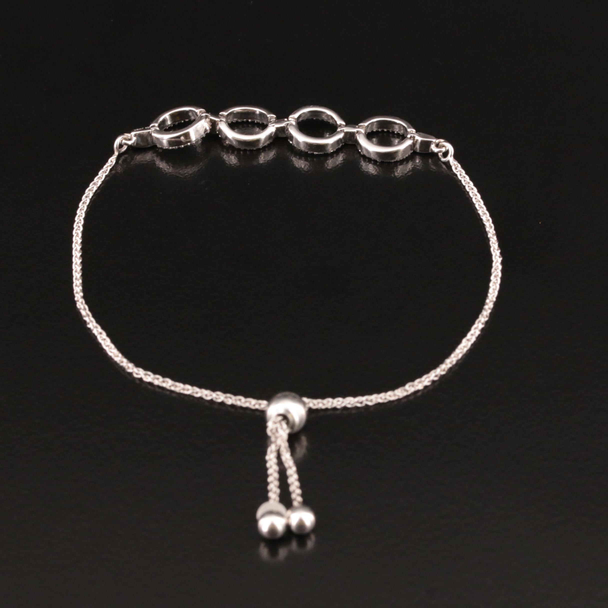 Sterling Diamond Circle Link Bolo Bracelet