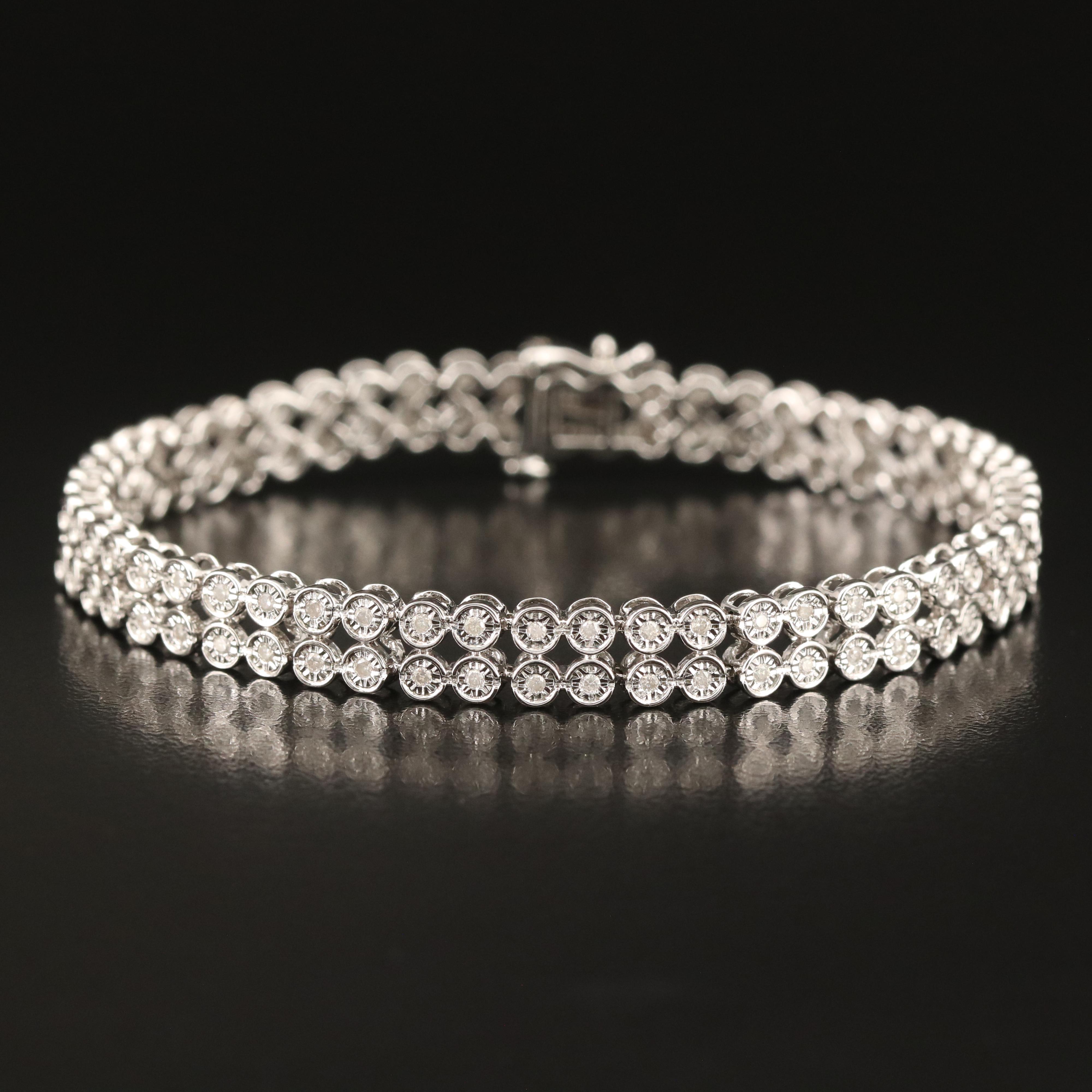 Sterling 1.02 CTW Diamond Double Row Bracelet