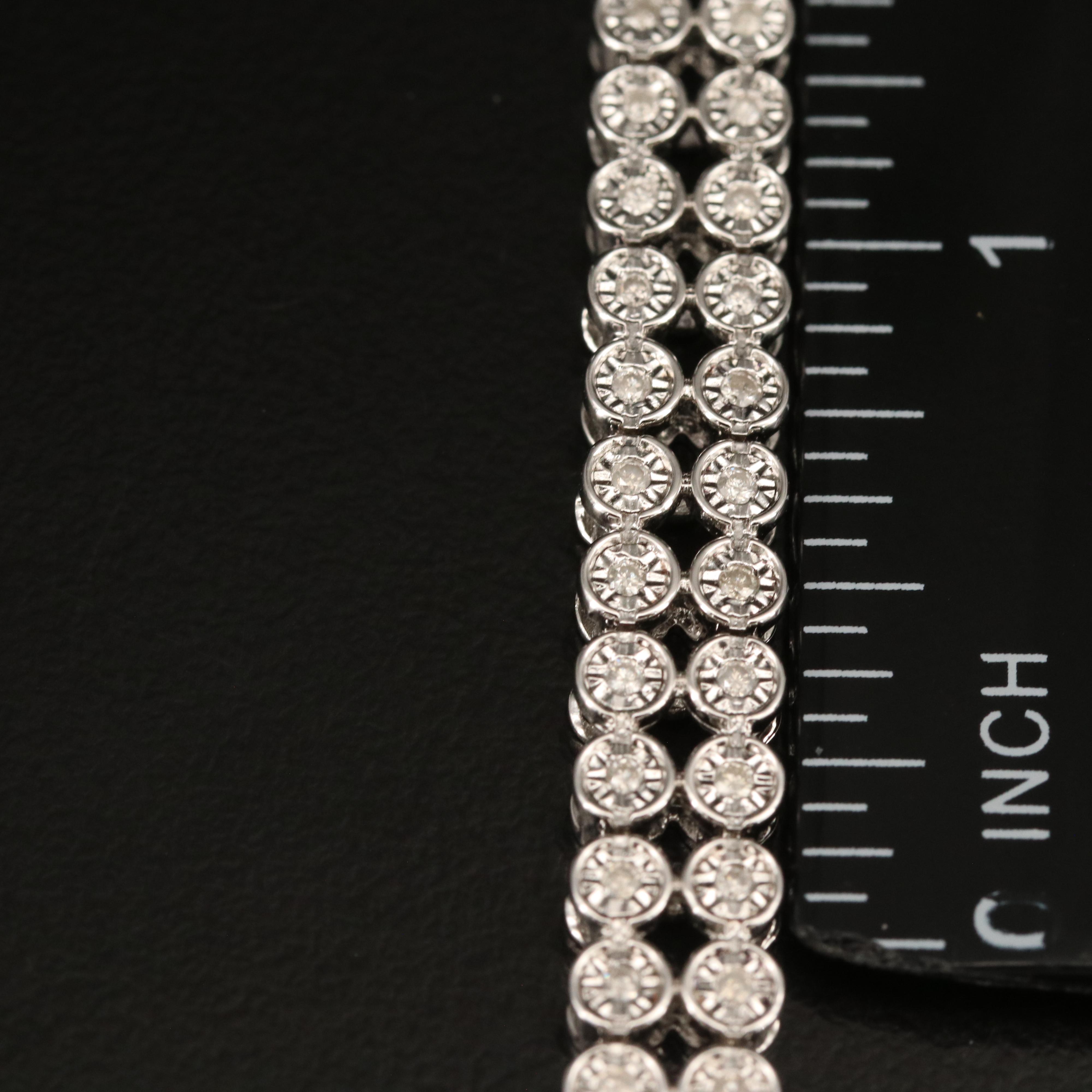 Sterling 1.02 CTW Diamond Double Row Bracelet