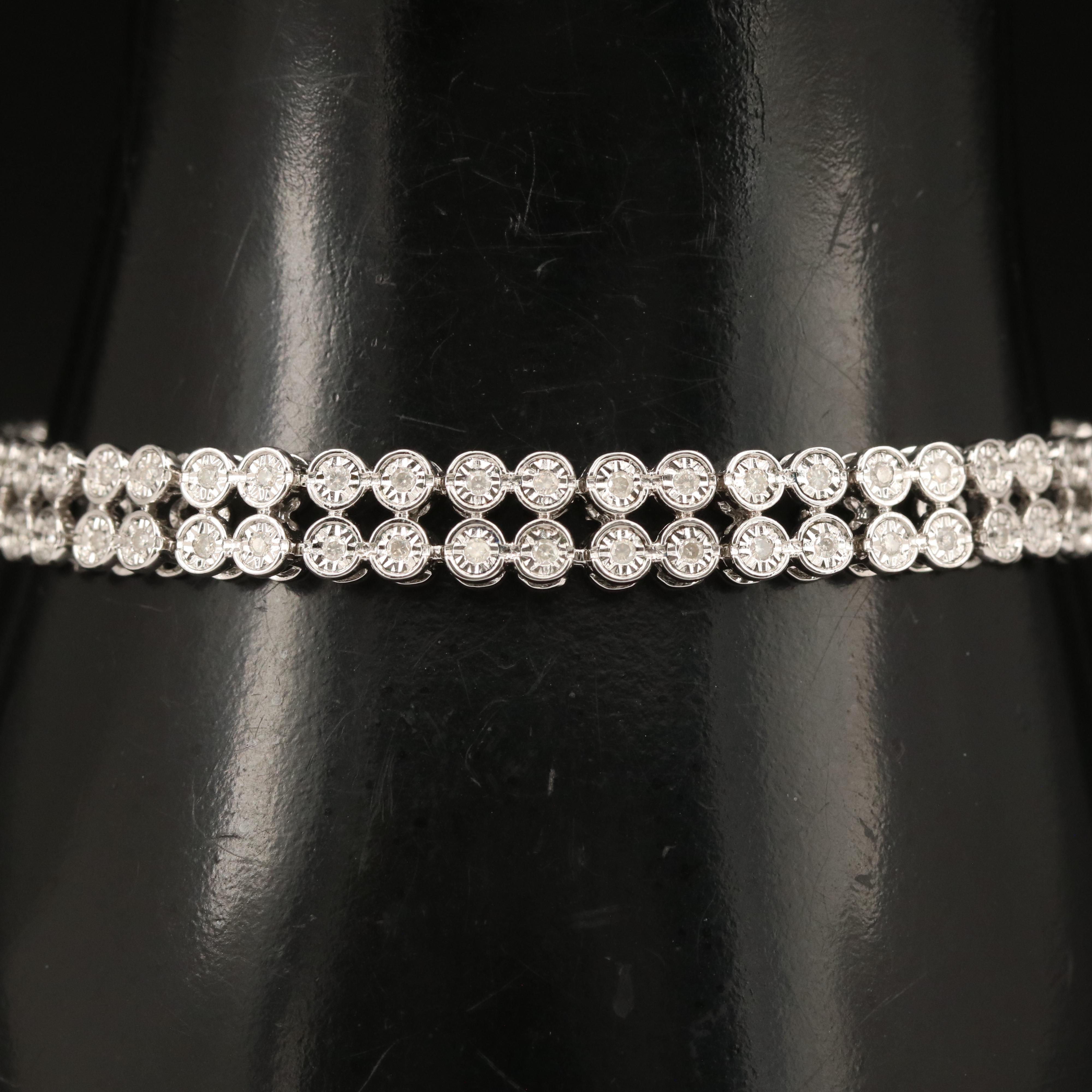 Sterling 1.02 CTW Diamond Double Row Bracelet