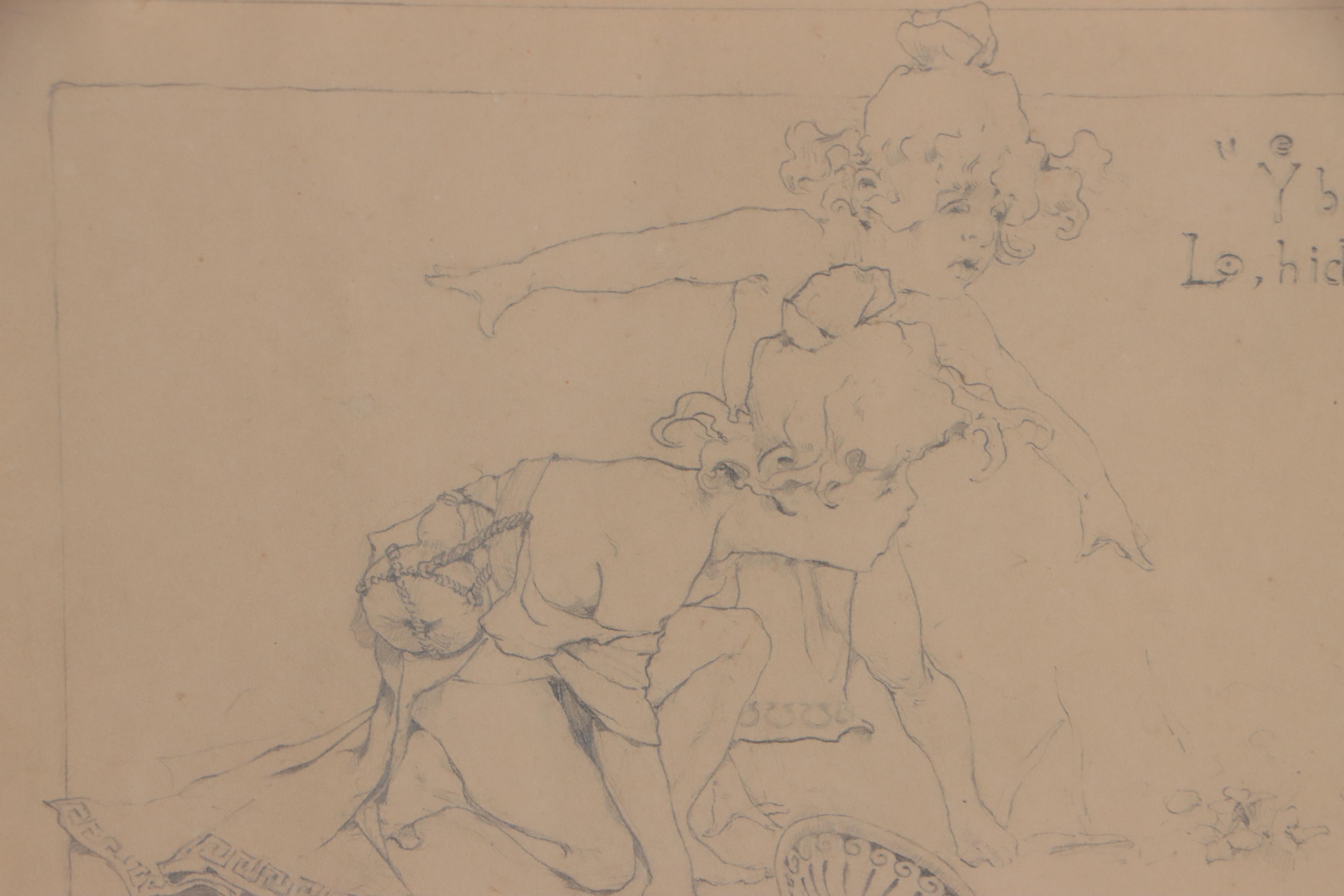 Robert Frederick Blum Graphite Illustration "Beware of the Adder," 1879